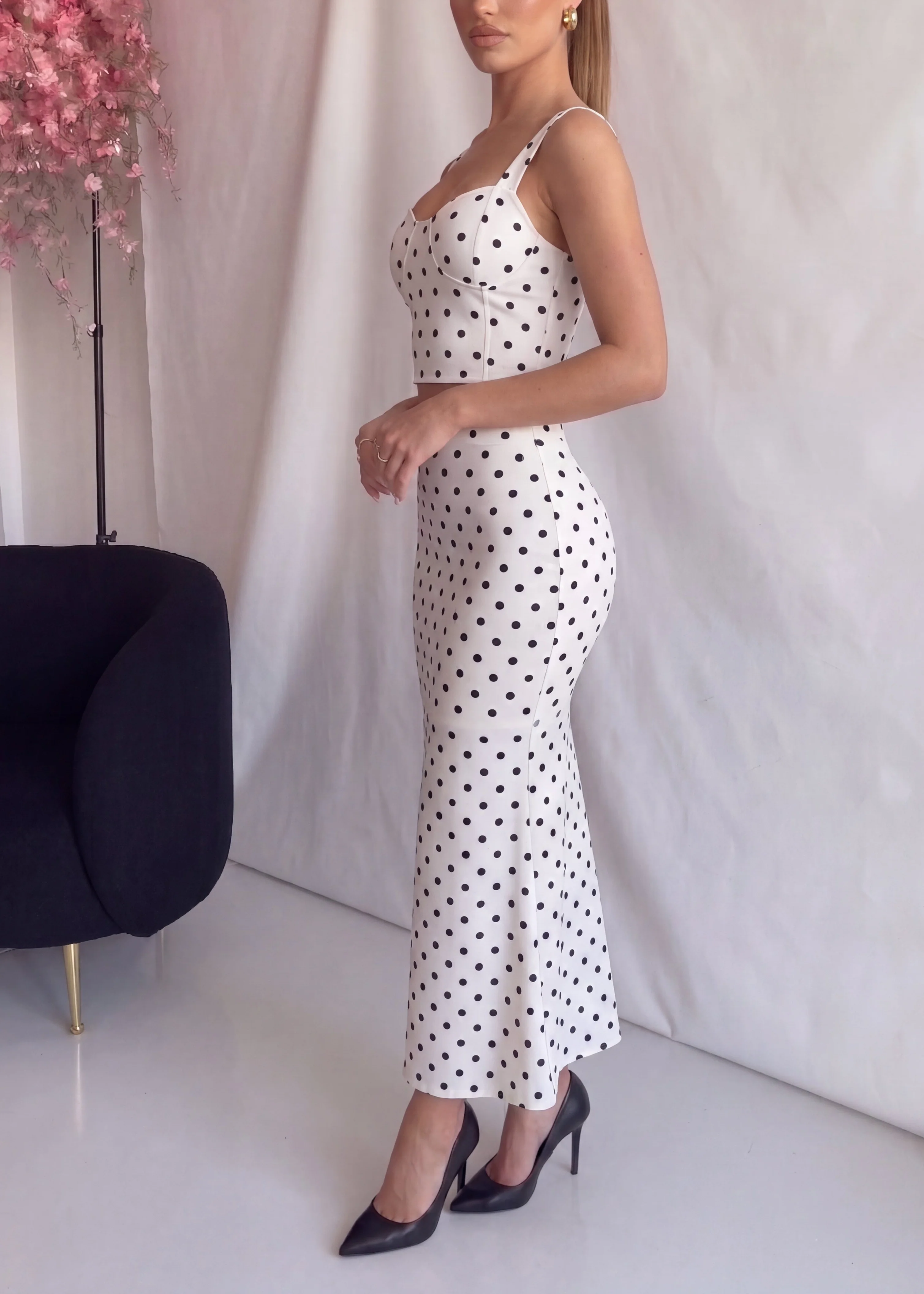 DOLLY - set coordinato top corpetto e gonna midi bianco a pois - Image 3