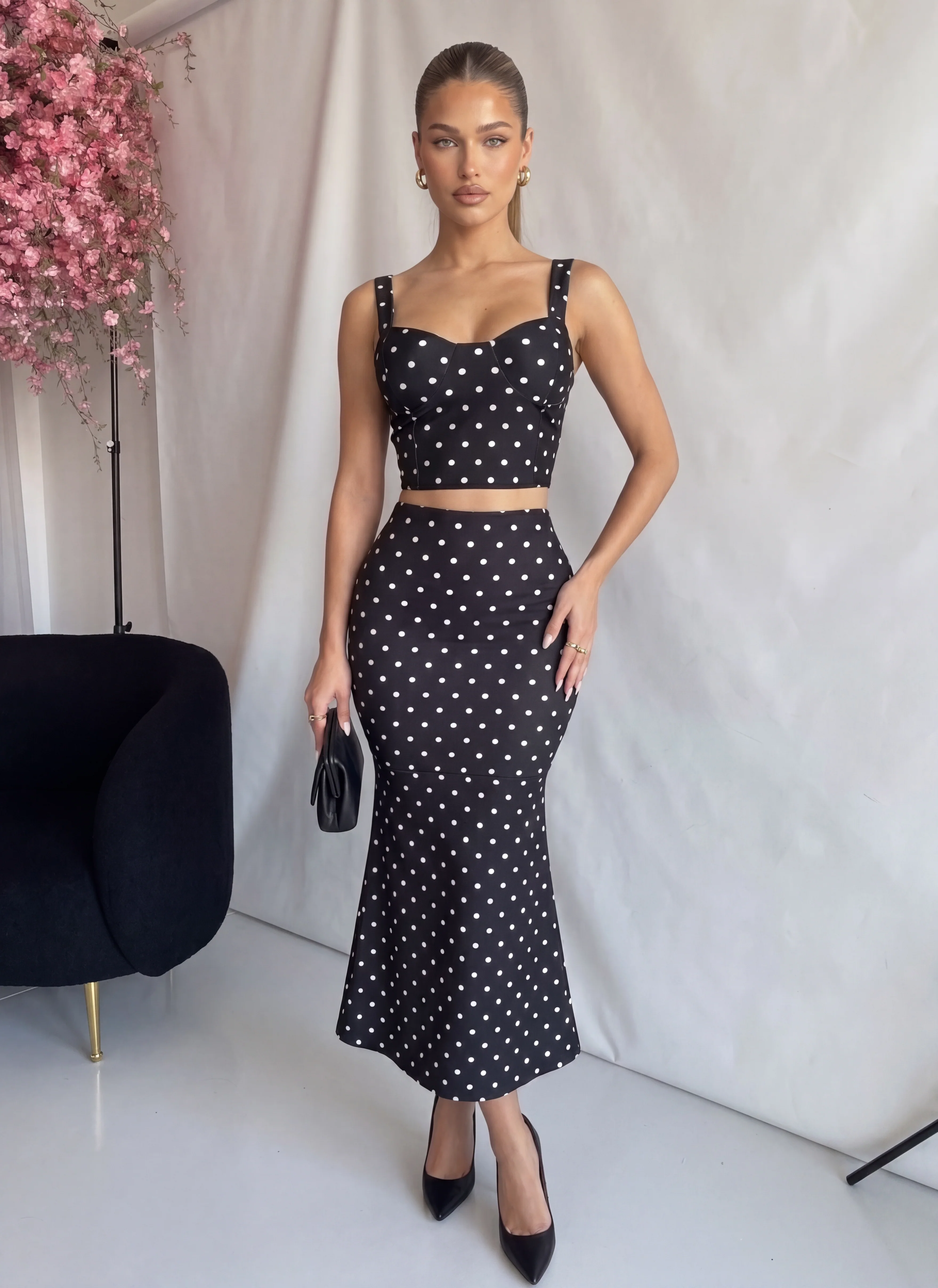 DOLLY - set coordinato top corpetto e gonna midi nera a pois - Image 2