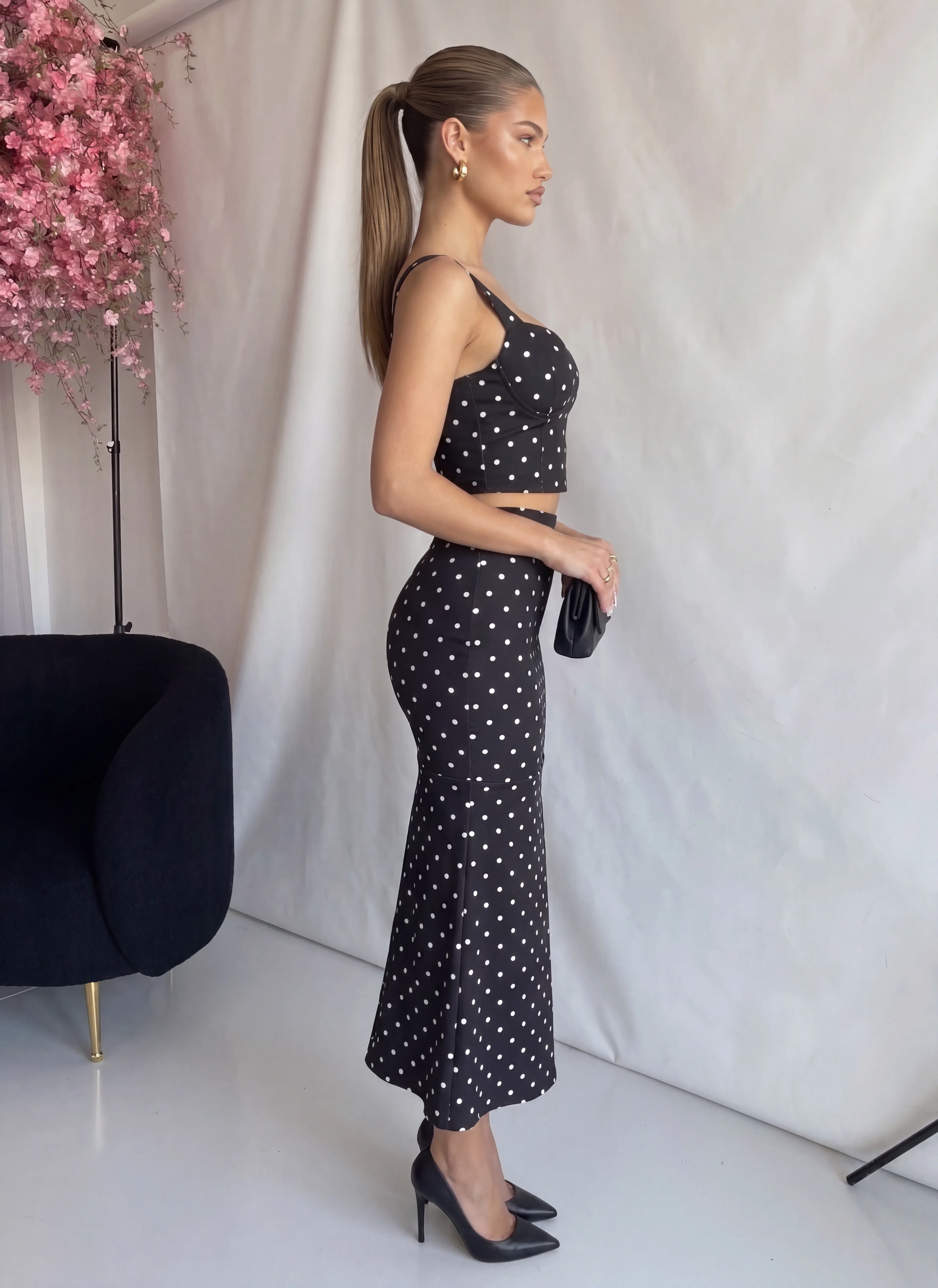 DOLLY - set coordinato top corpetto e gonna midi nera a pois - Image 3