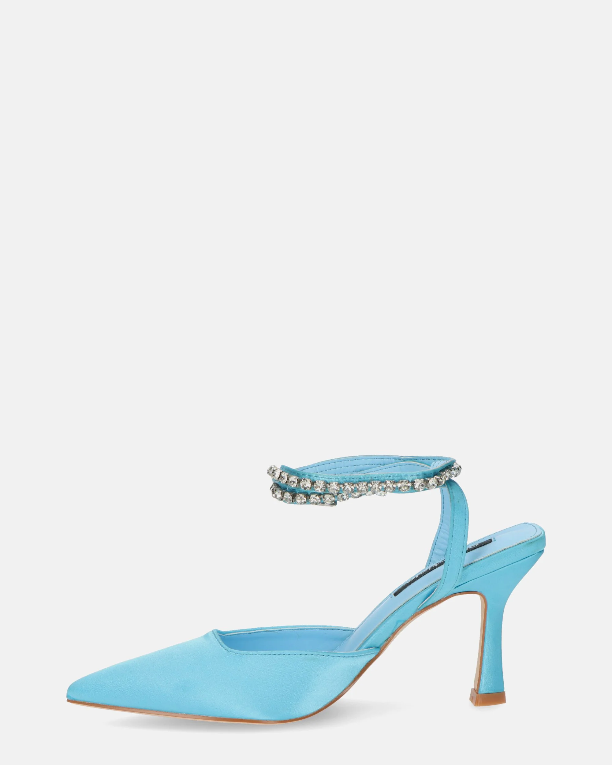 DORIS - scarpe con tacco il lycra azzurro e gemme sul cinturino - Image 3