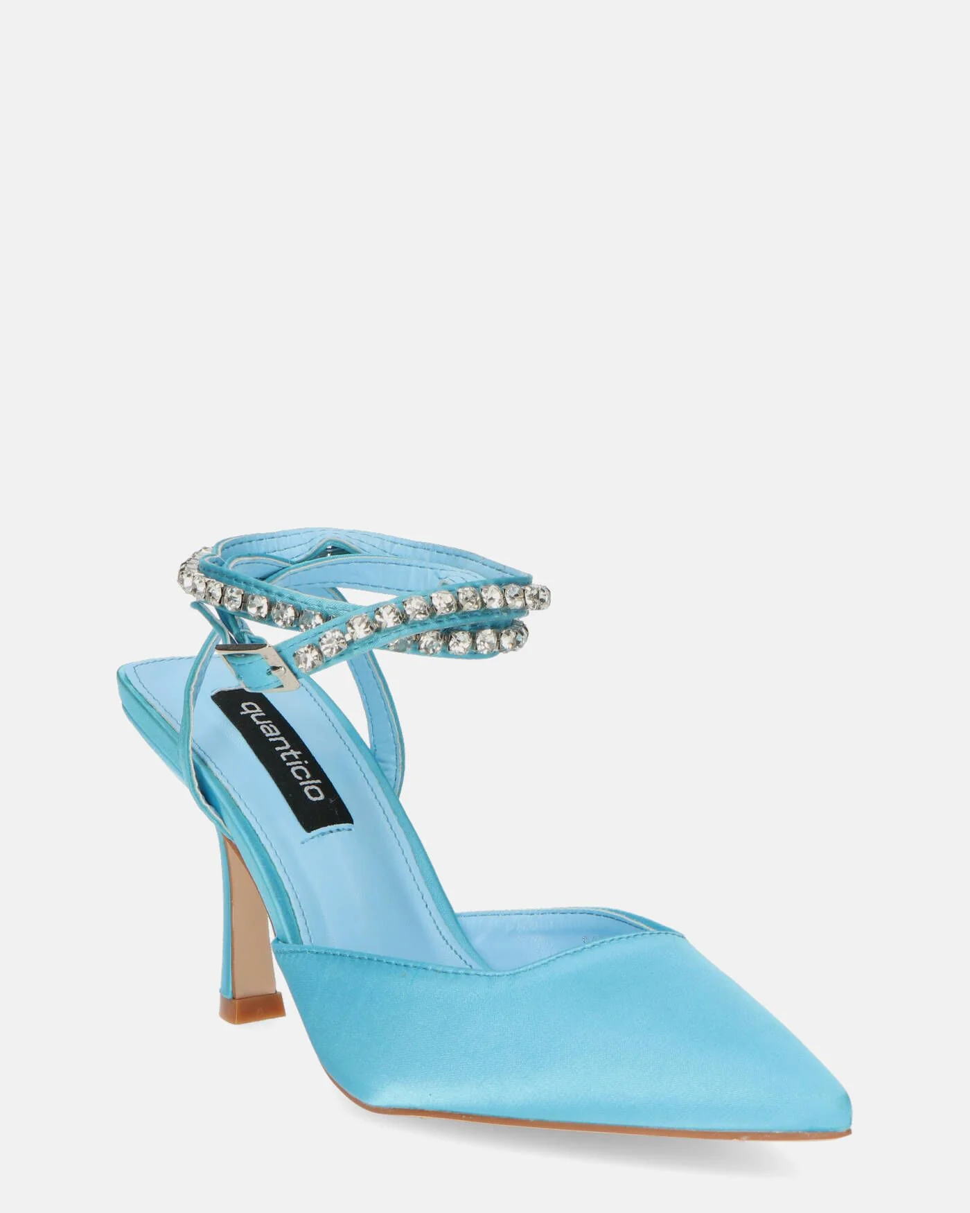 DORIS - scarpe con tacco il lycra azzurro e gemme sul cinturino - Image 4
