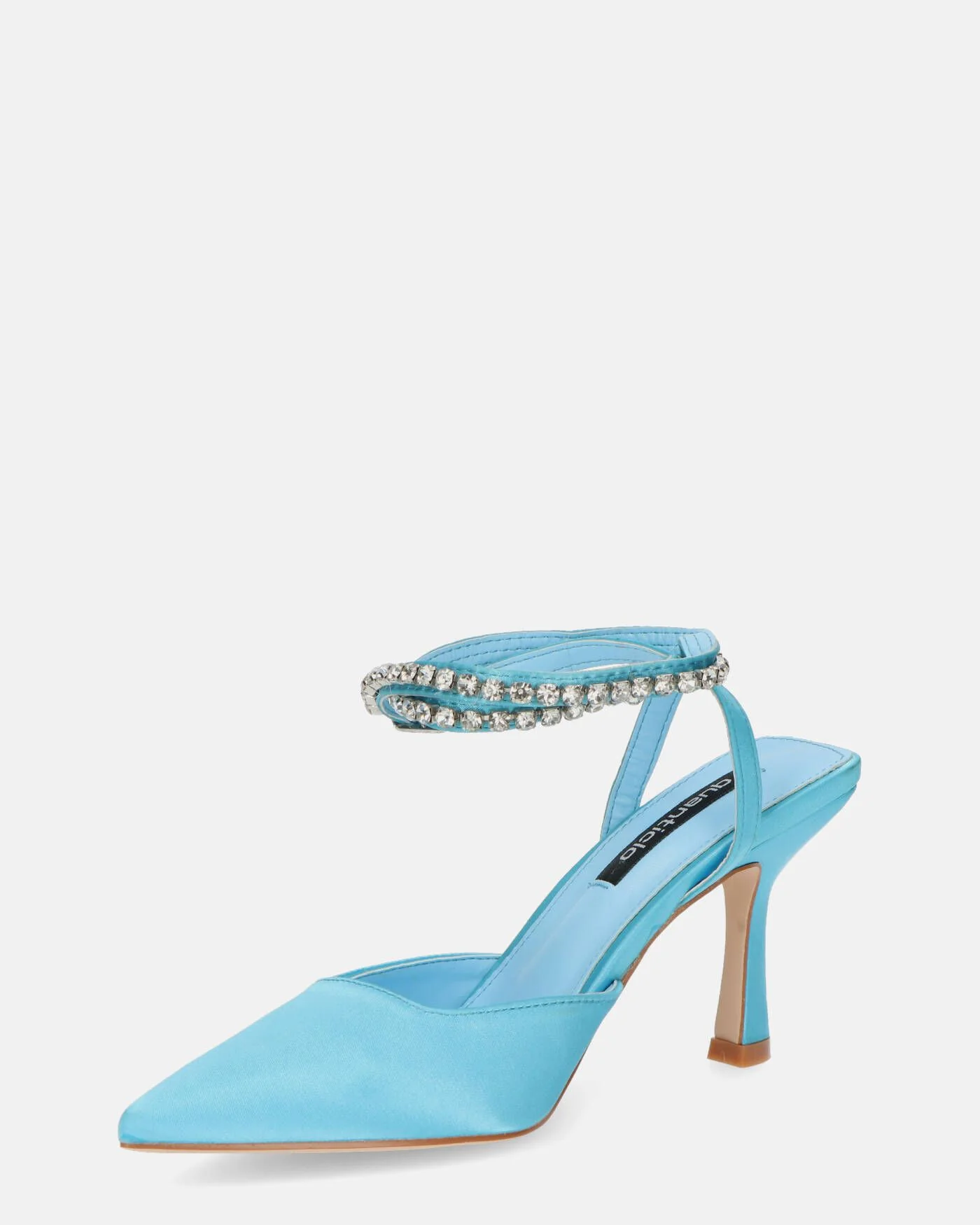 DORIS - scarpe con tacco il lycra azzurro e gemme sul cinturino - Image 5