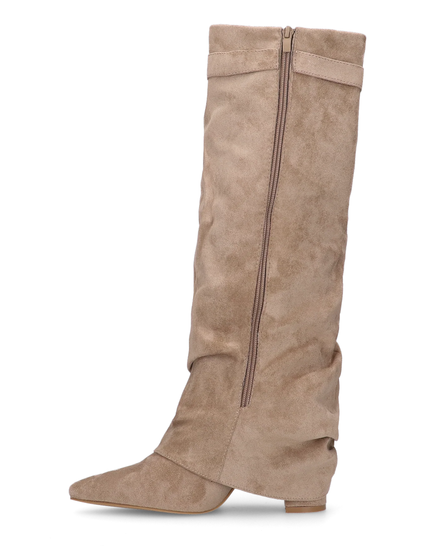 ELLENI - stivali in camoscio beige con risvolto e zip laterale - Image 2