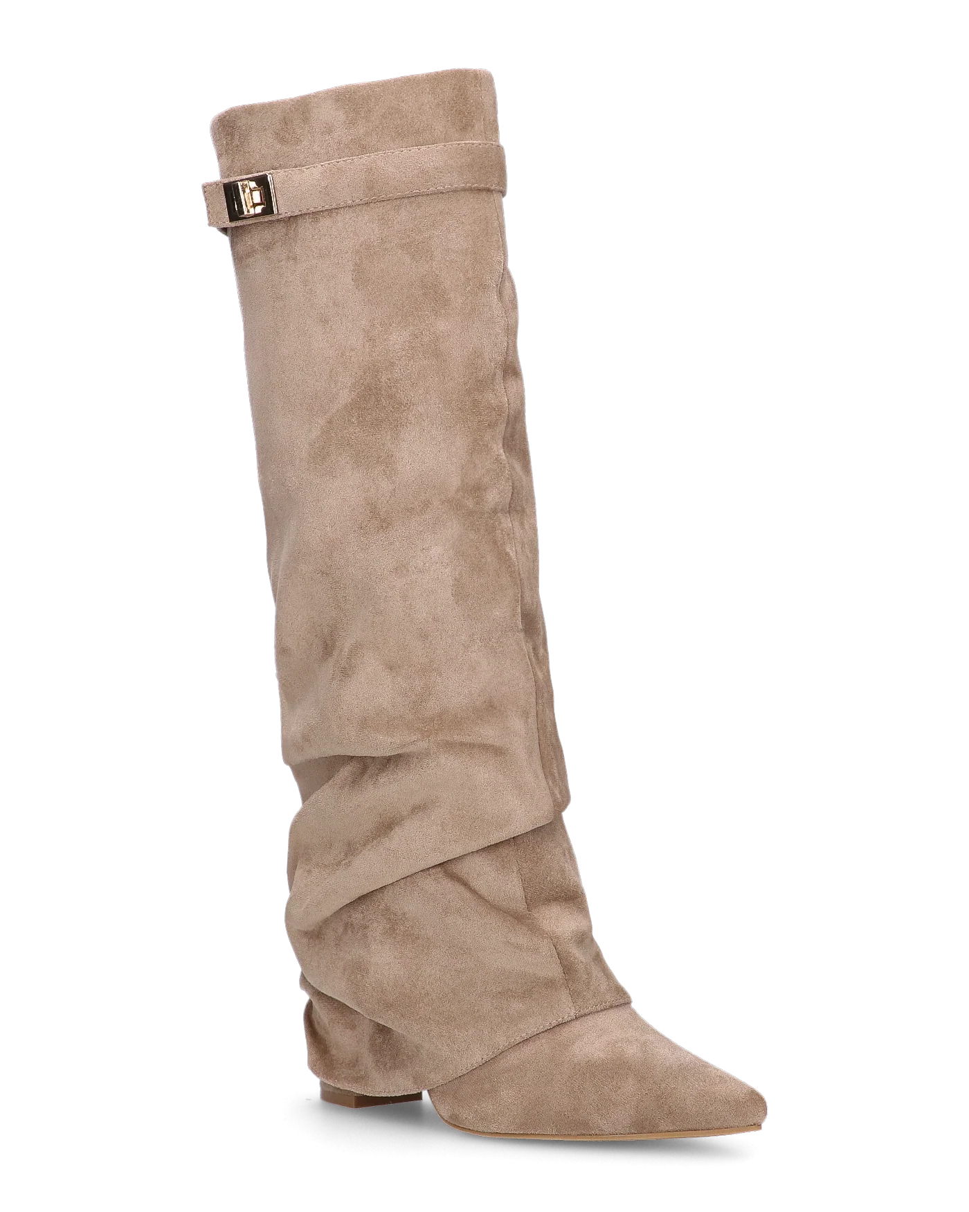 ELLENI - stivali in camoscio beige con risvolto e zip laterale - Image 3