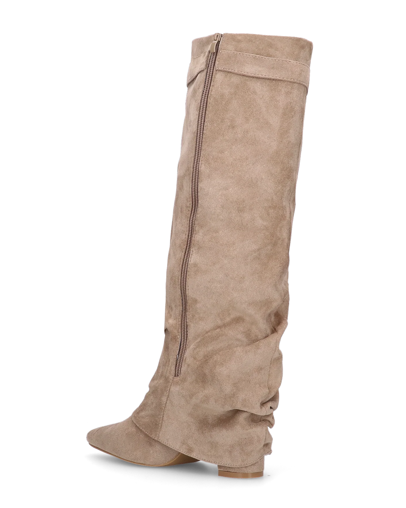 ELLENI - stivali in camoscio beige con risvolto e zip laterale - Image 4