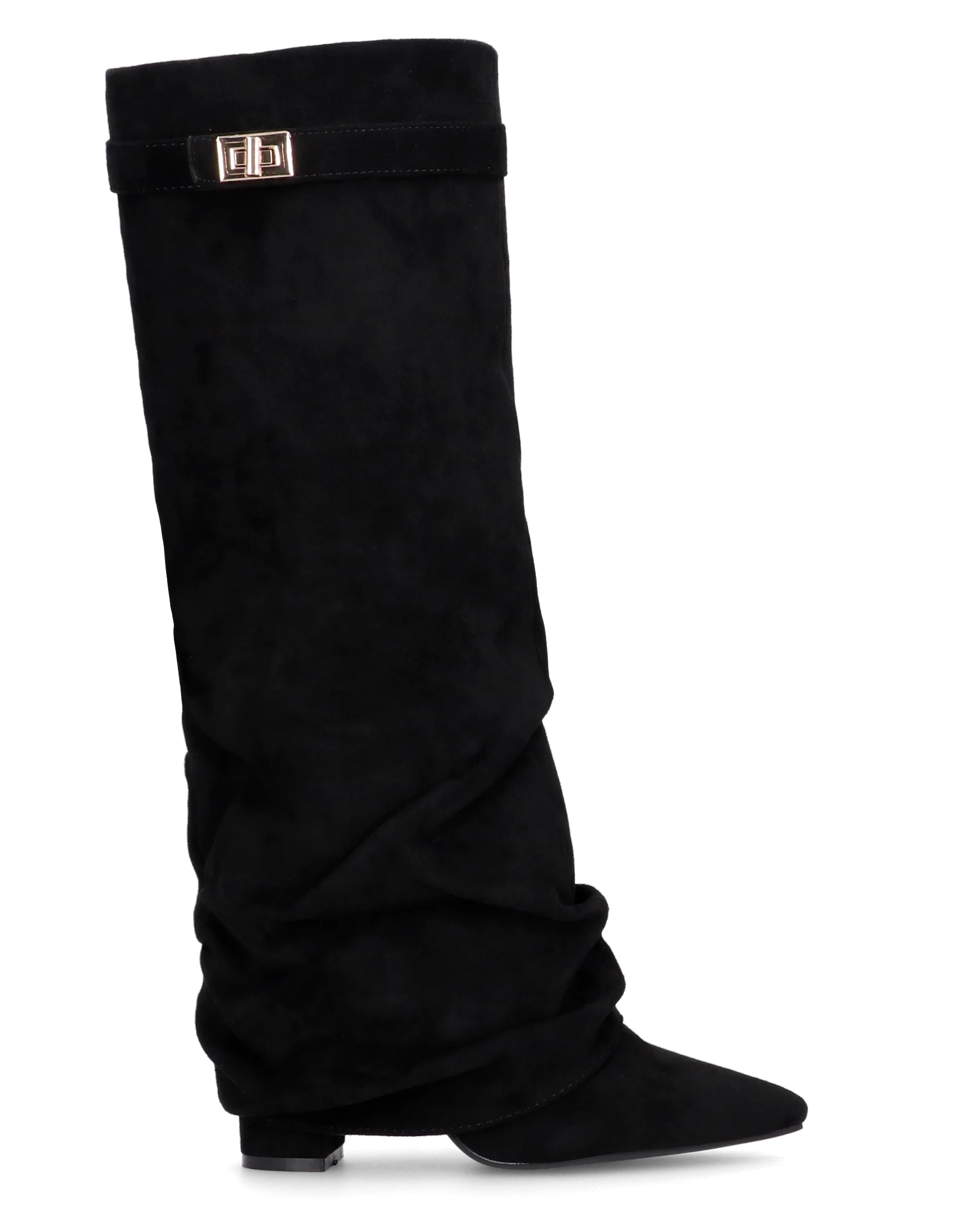 ELLENI - stivali in camoscio nero con risvolto e zip laterale