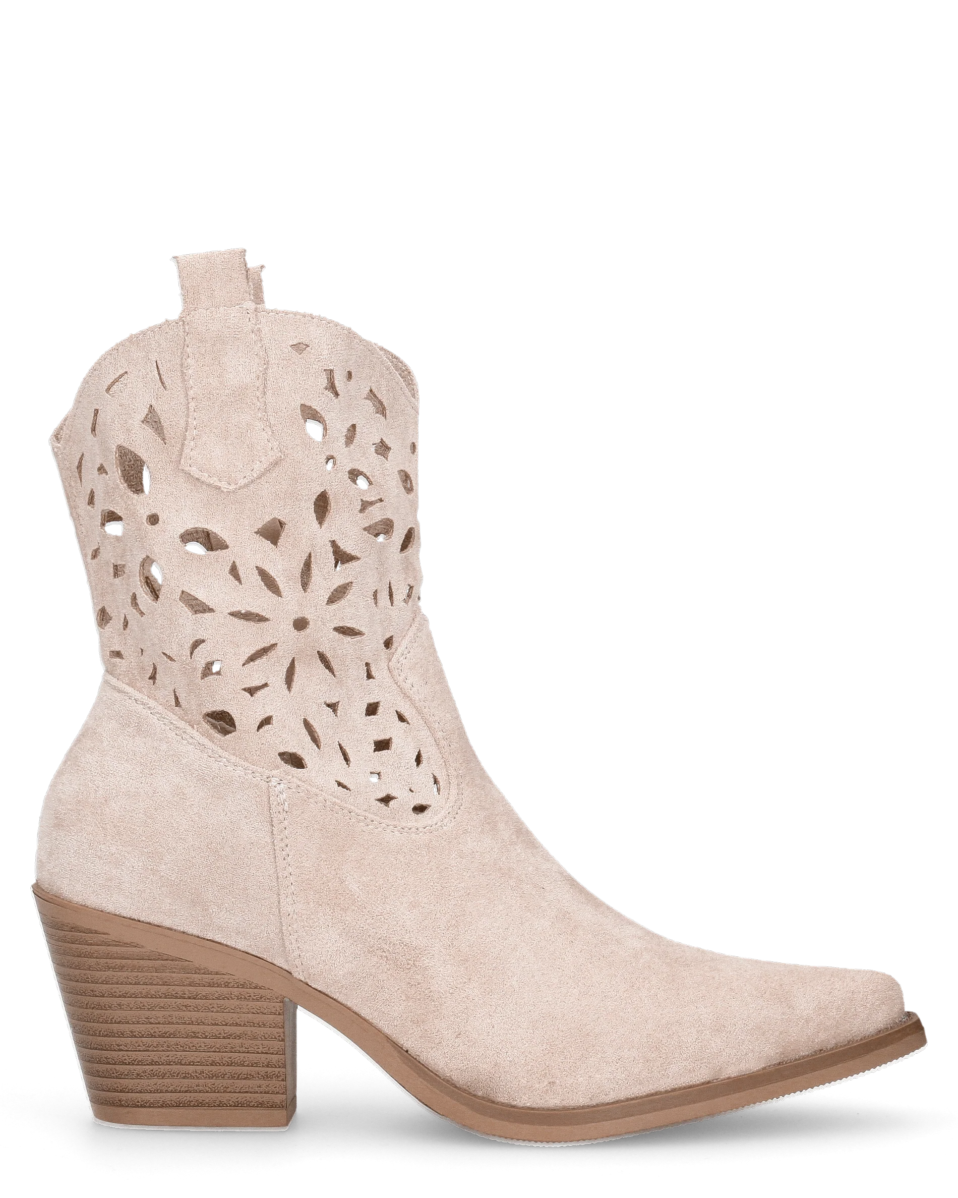 EMA - stivaletti texani beige traforati con tacco a blocco