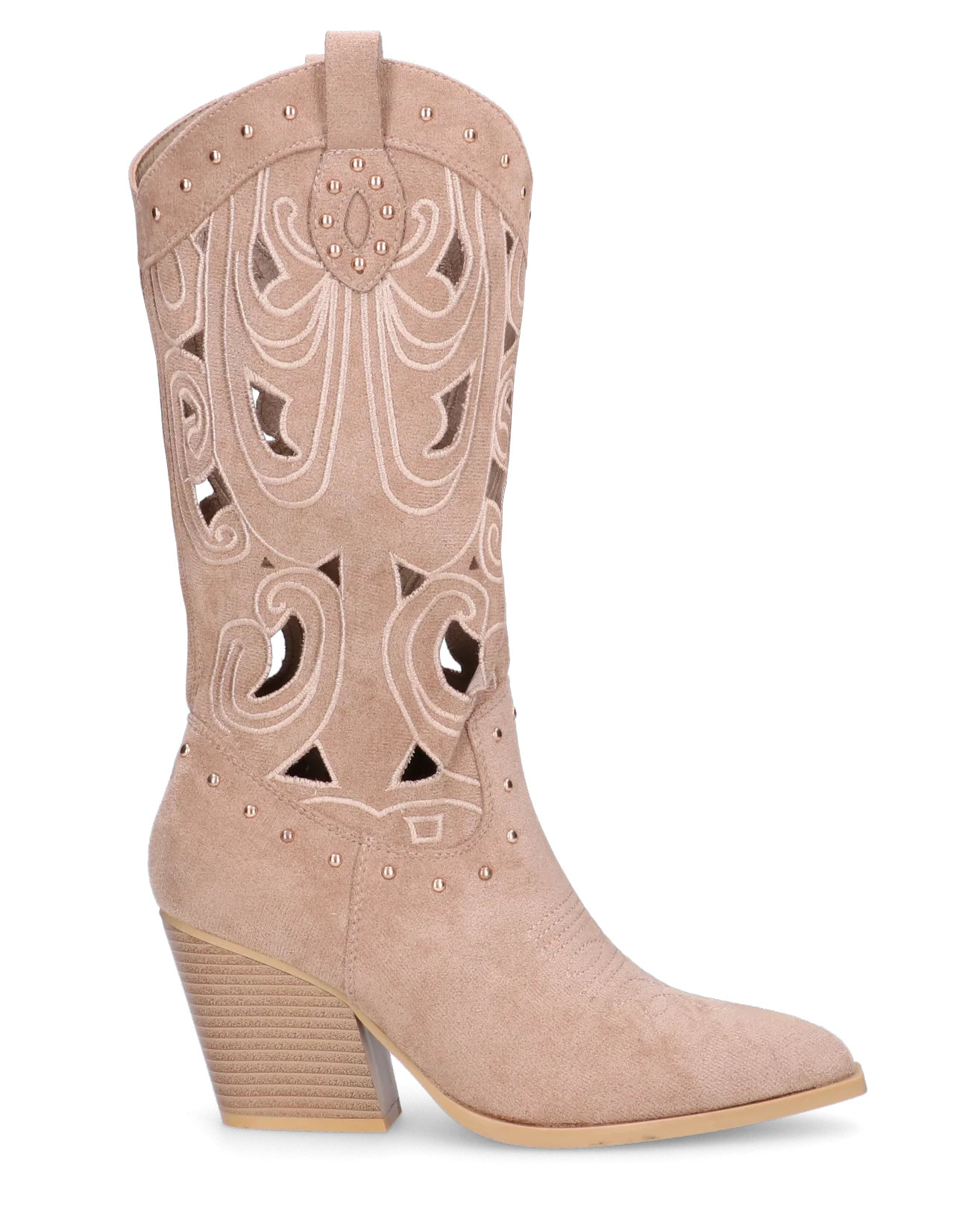 FLORY - camperos beige con ricami, ritagli e borchie