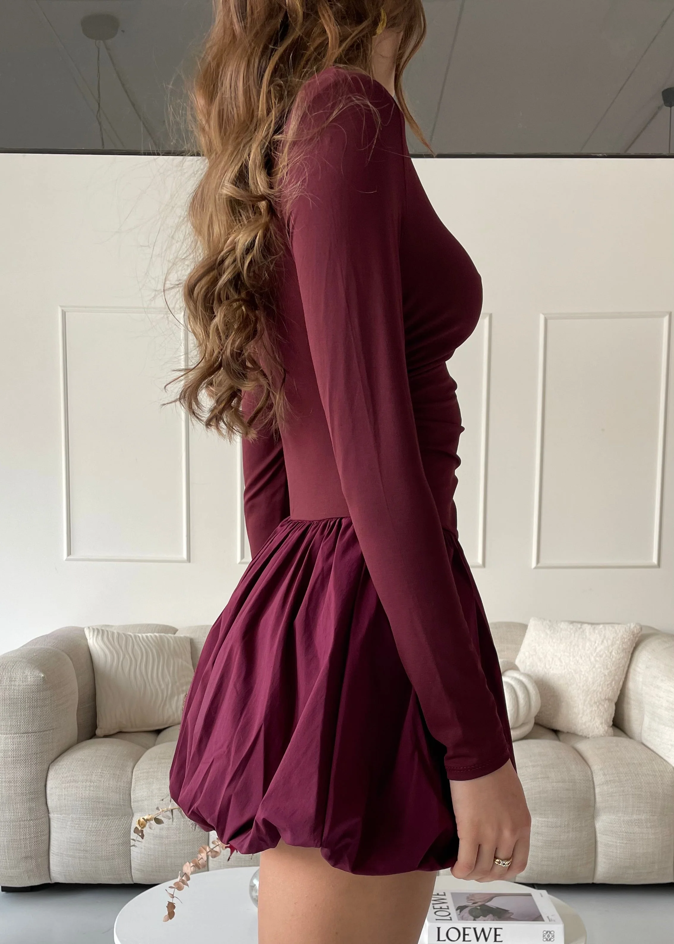 FREYA - vestito mini burgundy con gonna a palloncino - Image 2