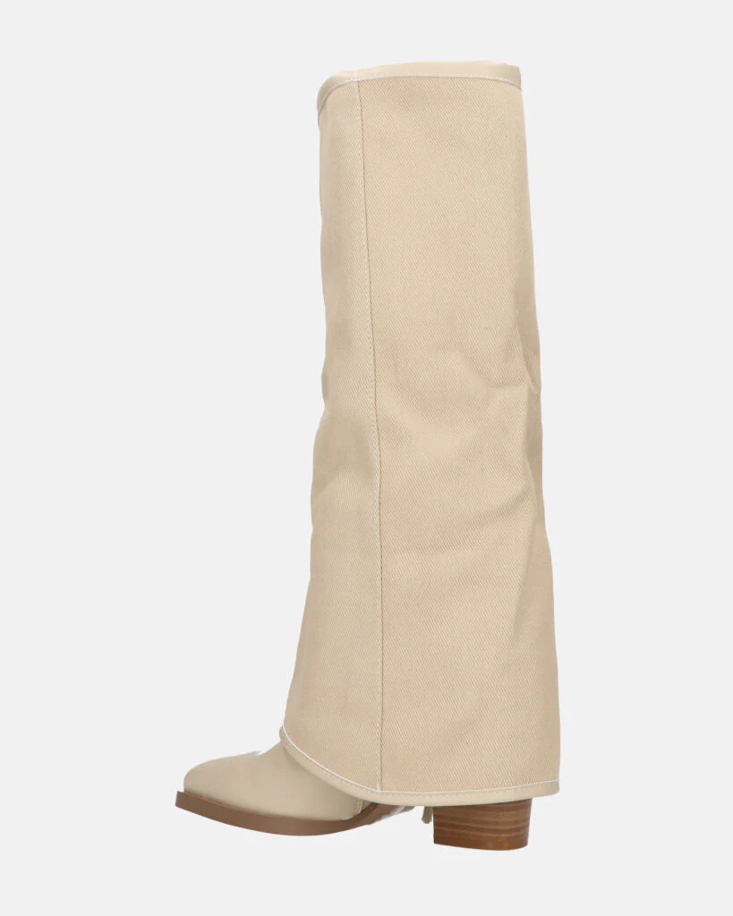 GEENA - stivali beige con risvolto in tessuto con asole in metallo - Image 10
