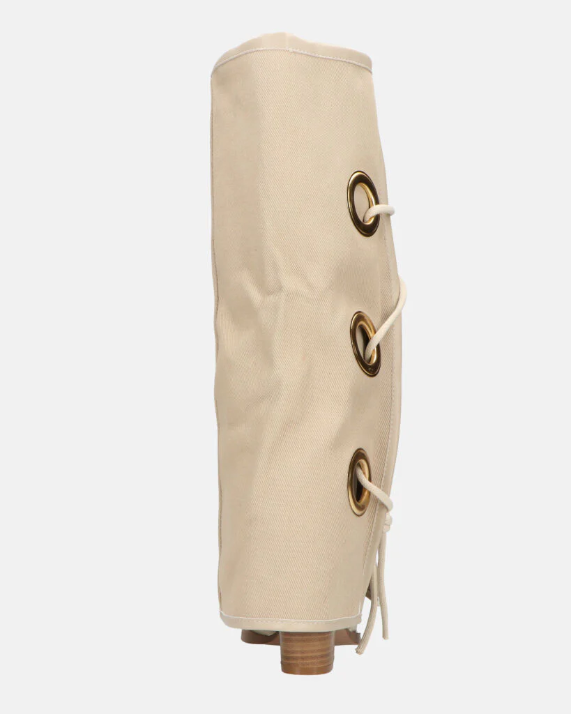 GEENA - stivali beige con risvolto in tessuto con asole in metallo - Image 12