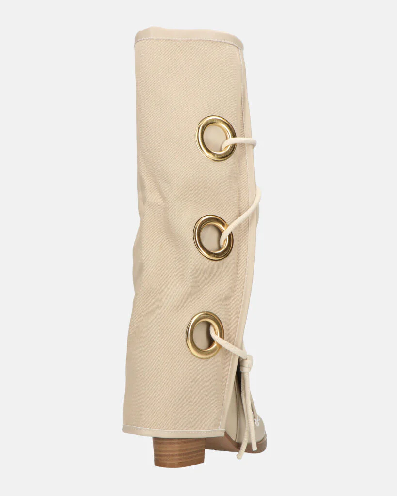 GEENA - stivali beige con risvolto in tessuto con asole in metallo - Image 13