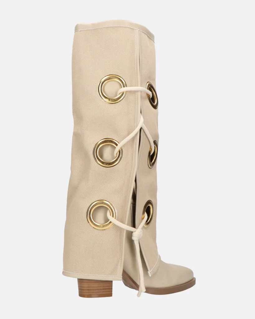 GEENA - stivali beige con risvolto in tessuto con asole in metallo - Image 14