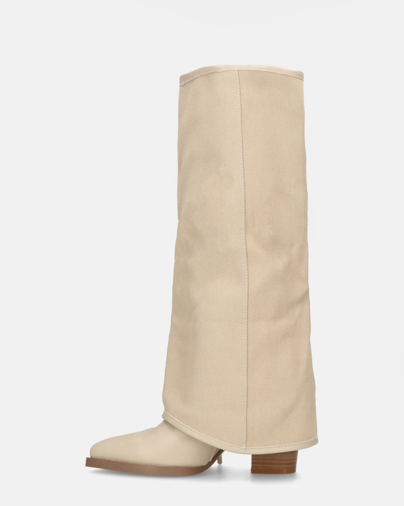 GEENA - stivali beige con risvolto in tessuto con asole in metallo - Image 2