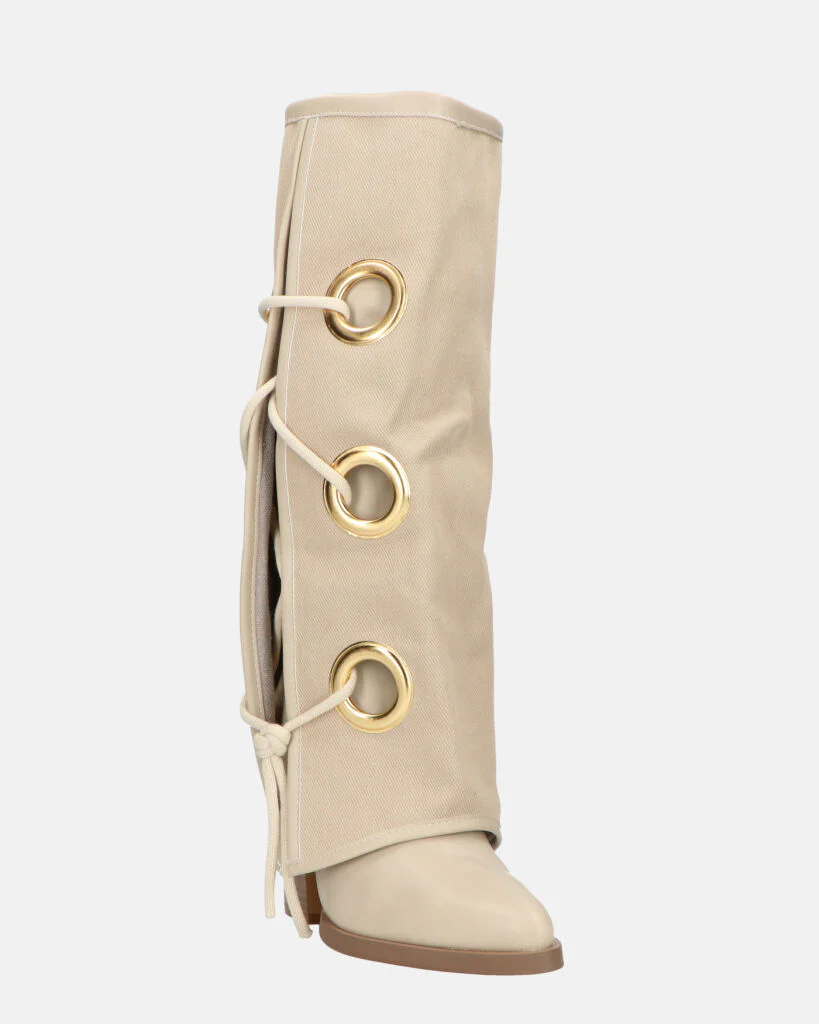 GEENA - stivali beige con risvolto in tessuto con asole in metallo - Image 5