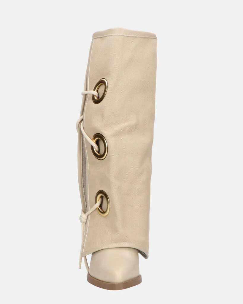 GEENA - stivali beige con risvolto in tessuto con asole in metallo - Image 6