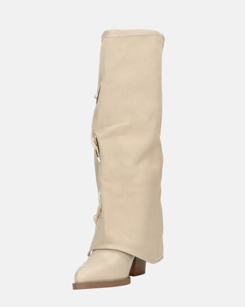 GEENA - stivali beige con risvolto in tessuto con asole in metallo - Image 7