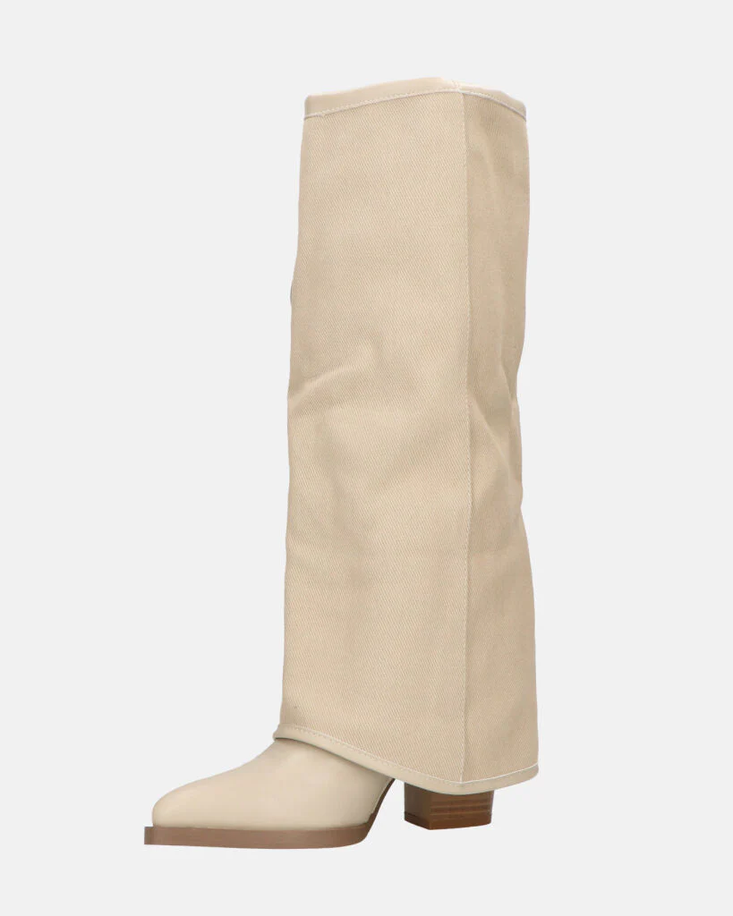 GEENA - stivali beige con risvolto in tessuto con asole in metallo - Image 8