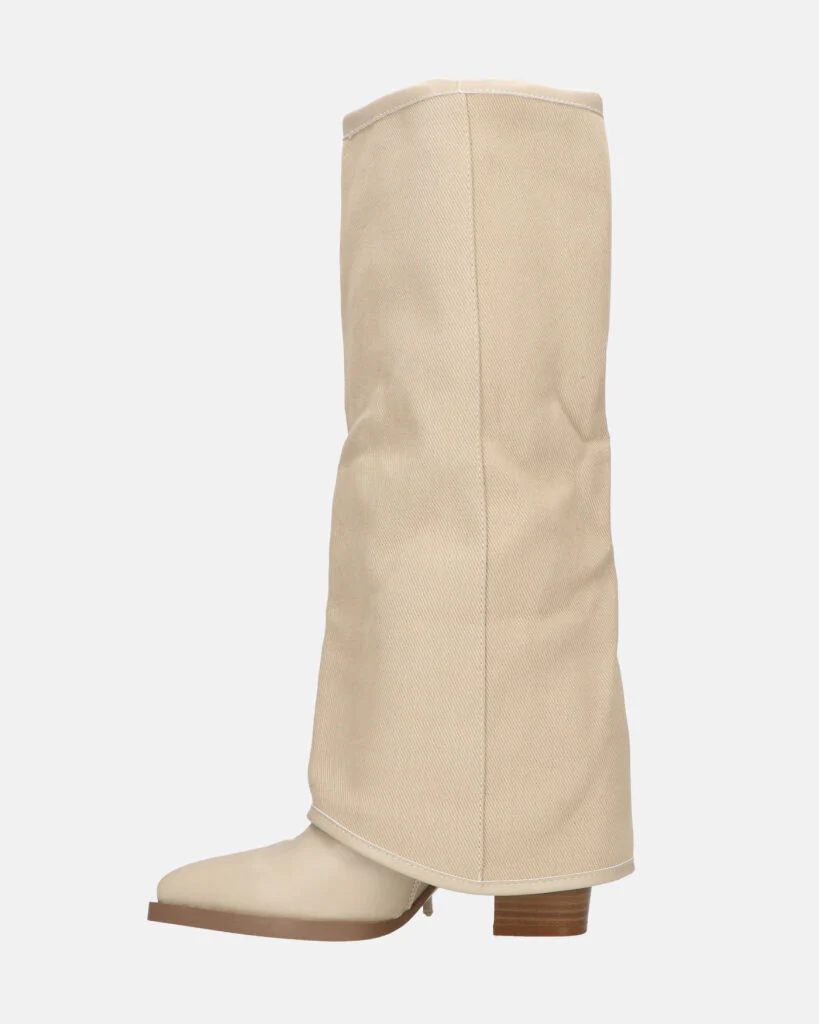 GEENA - stivali beige con risvolto in tessuto con asole in metallo - Image 9