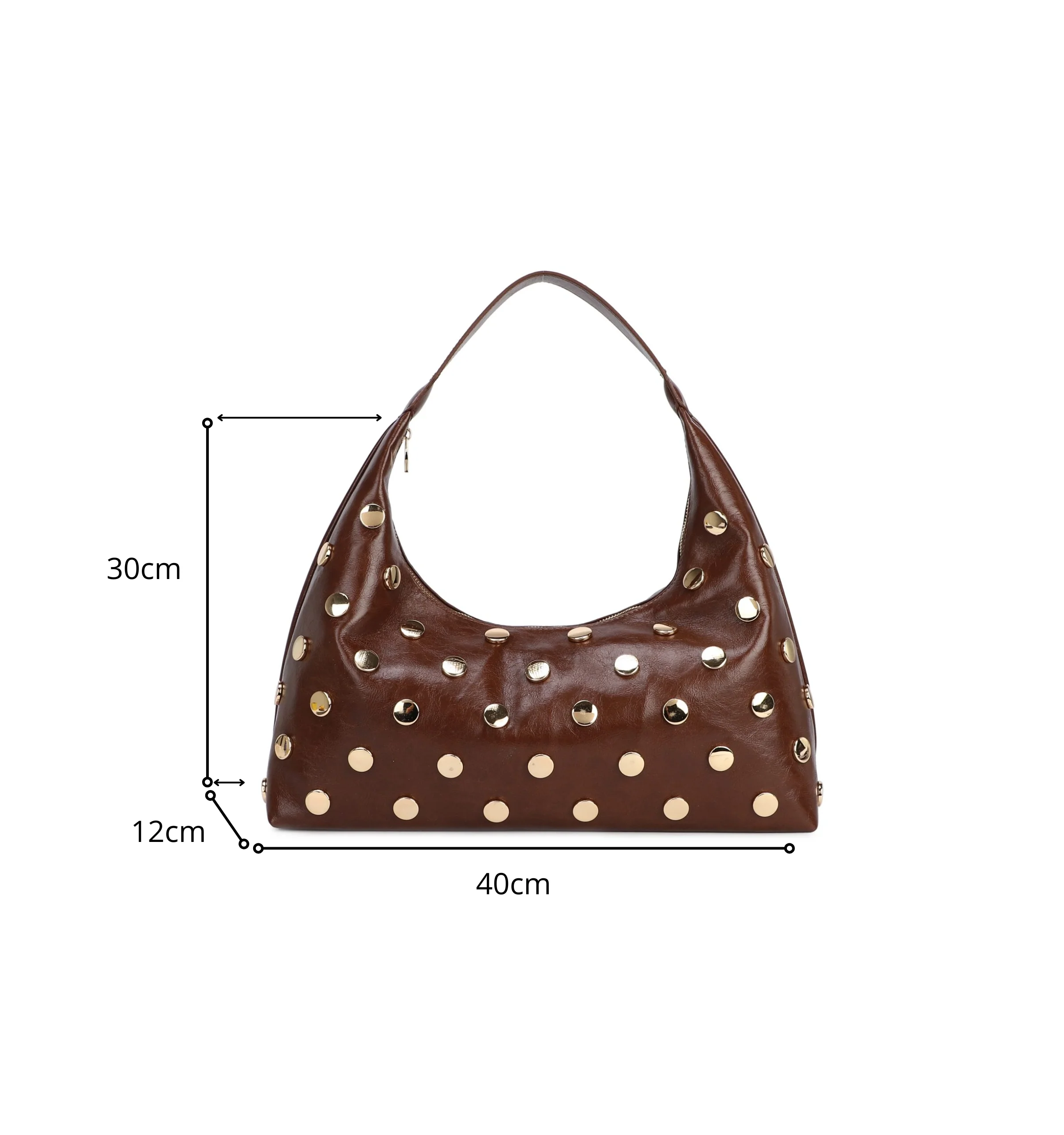HANA - Borsa a mezzaluna marrone a spalla con maxi borchie dorate - Image 2