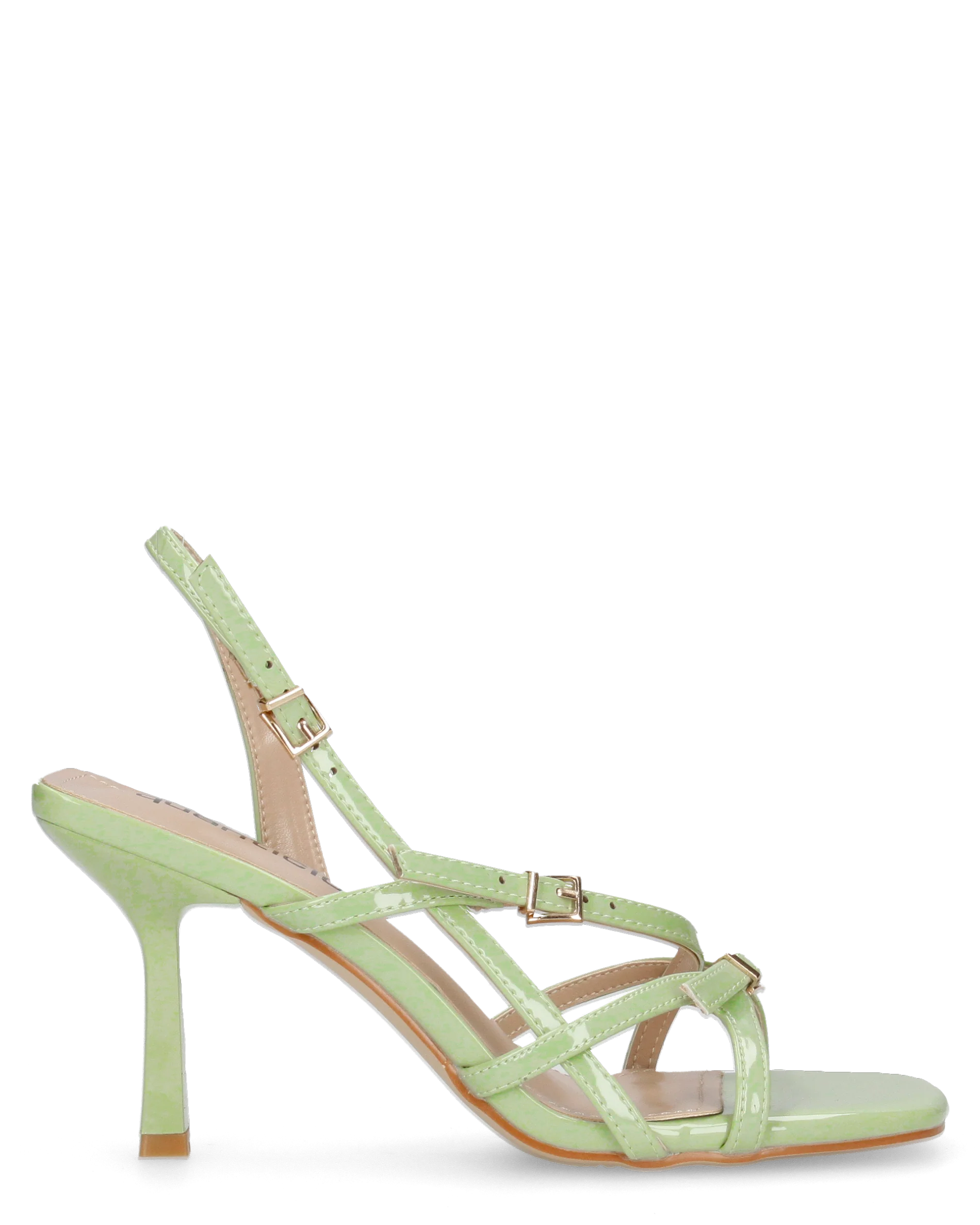 HILDE - Sandalo tacco verde con listini e fibbie dorate