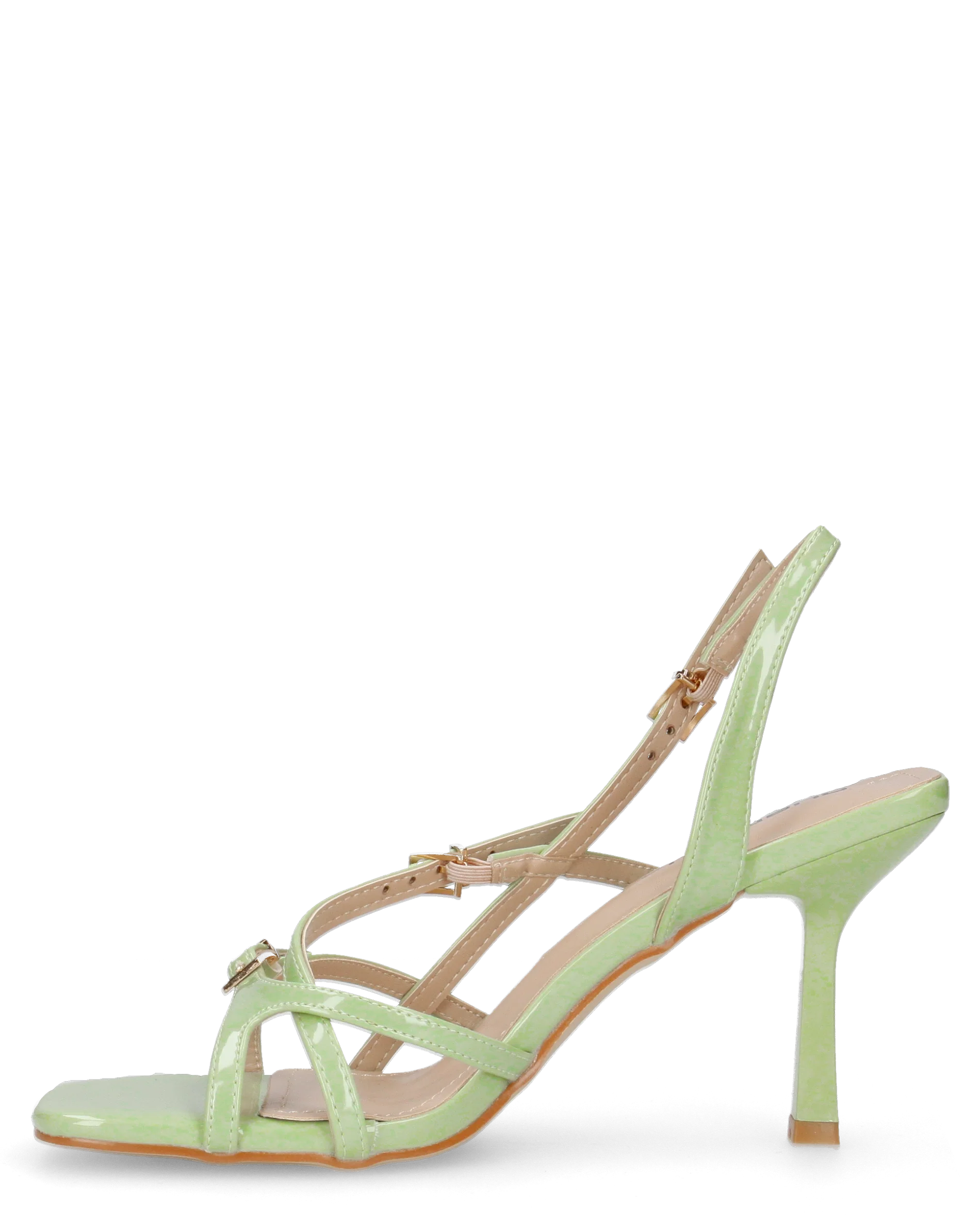 HILDE - Sandalo tacco verde con listini e fibbie dorate - Image 6