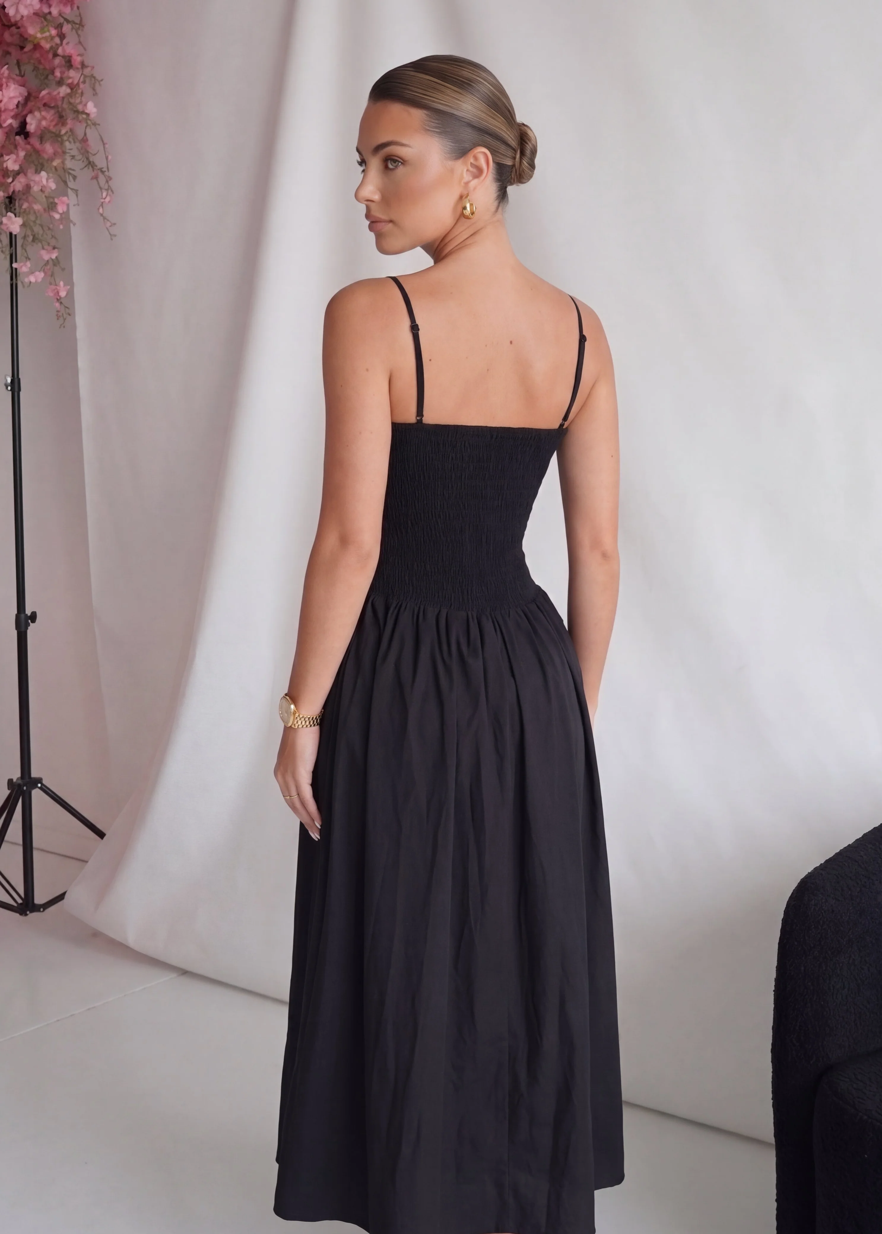 ISABEAU - vestito nero midi a ruota con corpetto - Image 3