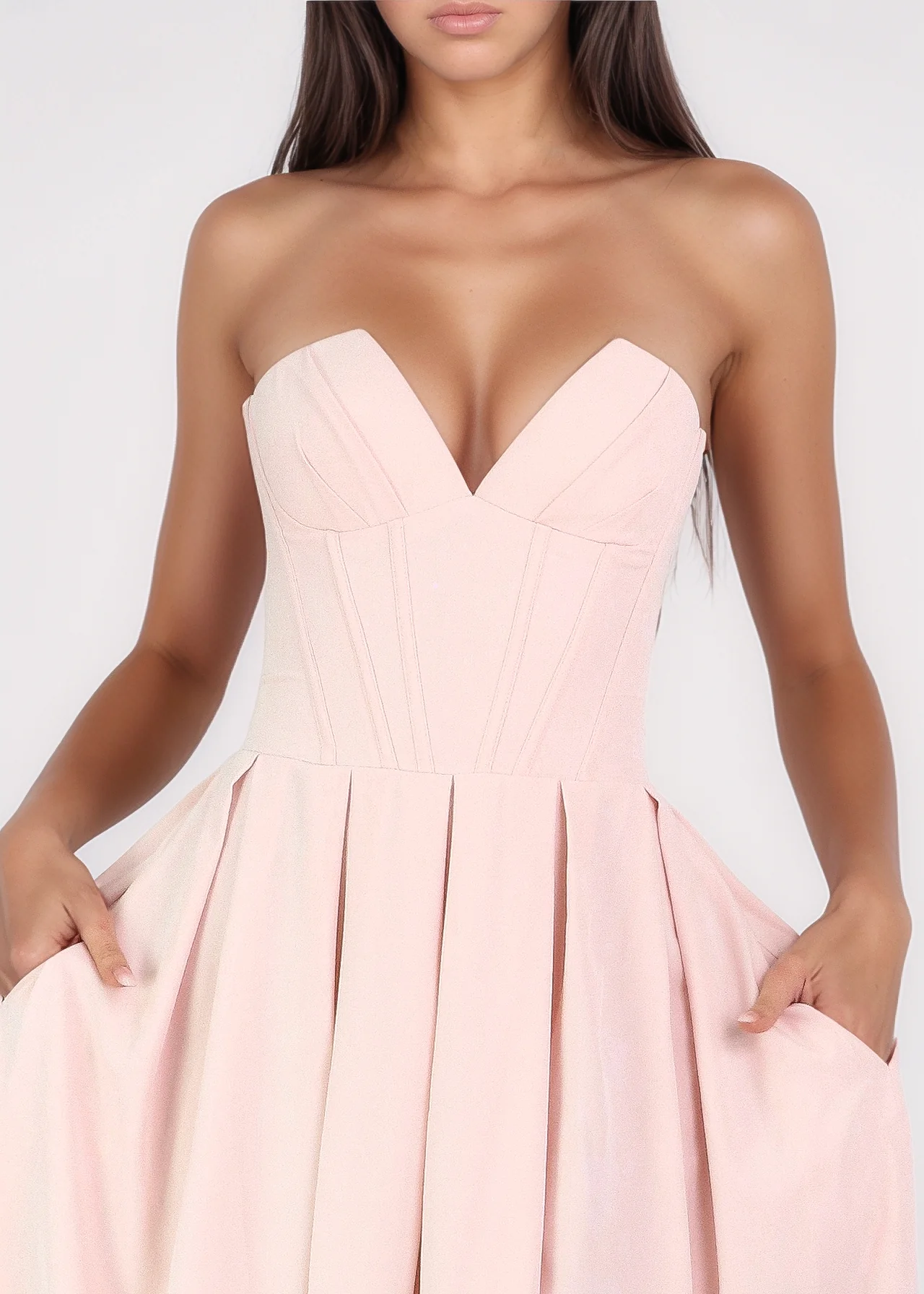 JADA - vestito midi a ruota rosa con corpetto senza spalline - Image 8