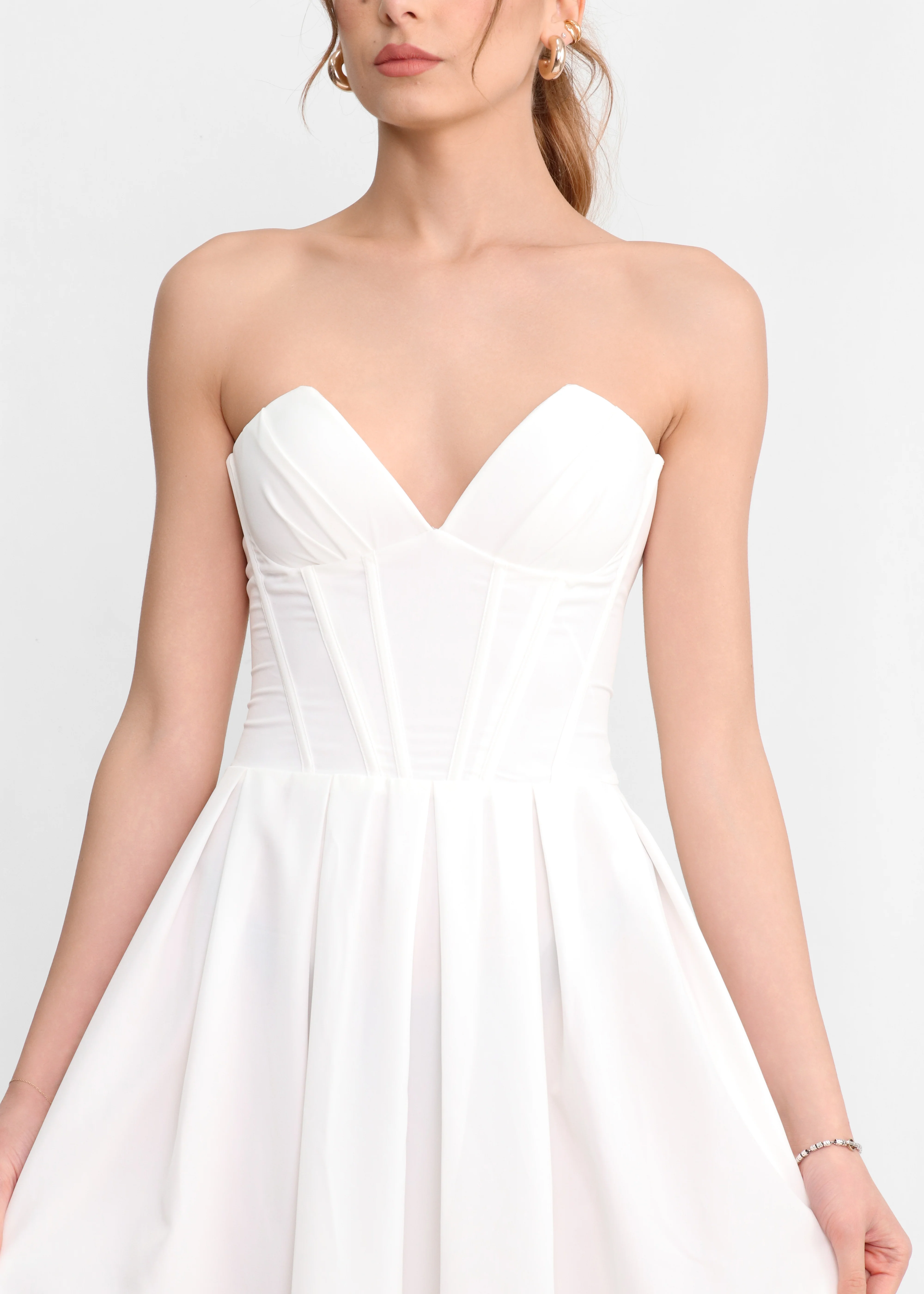 JADA - vestito midi a ruota bianco con corpetto senza spalline - Image 2