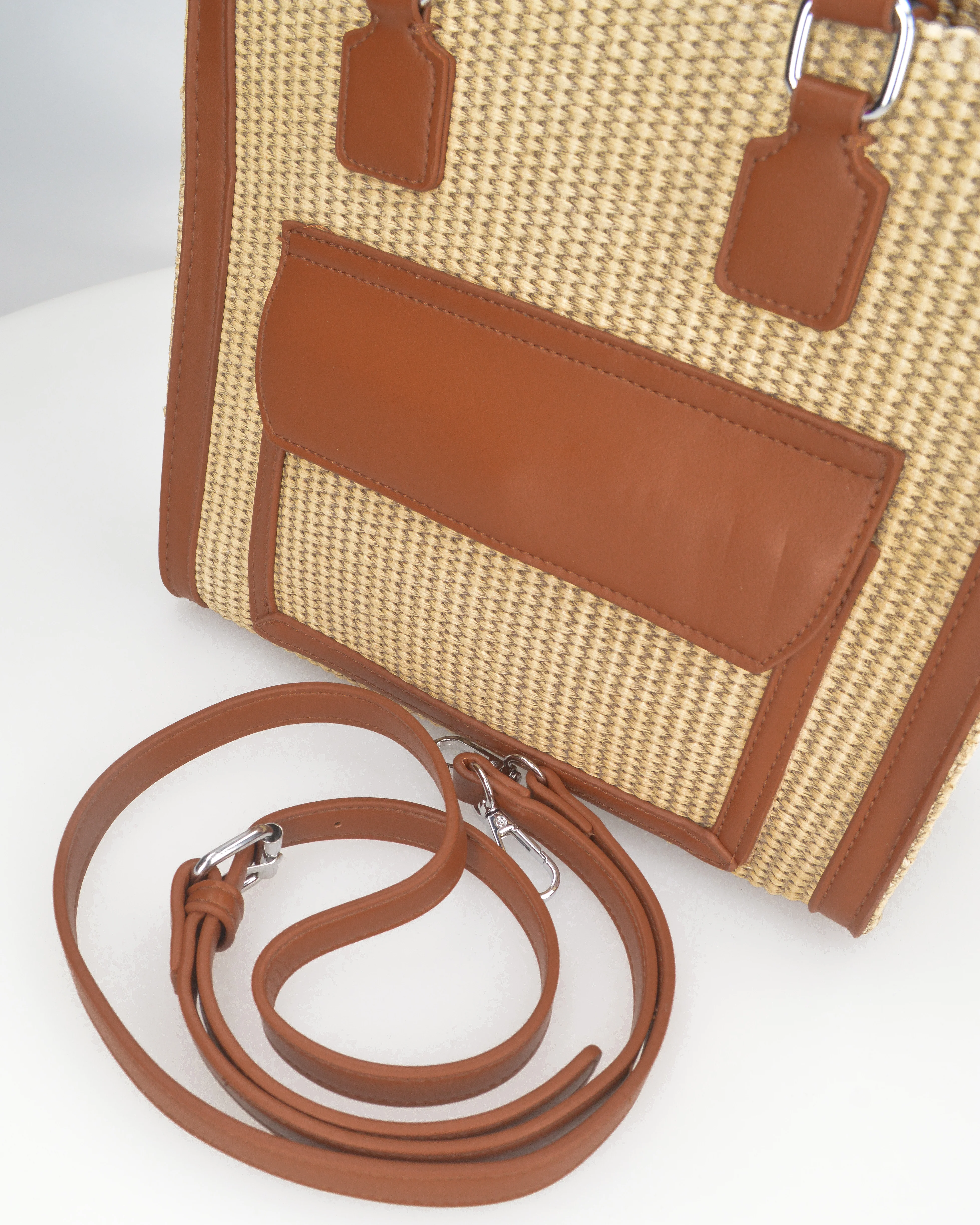 JADE - borsa a mano beige con effetto rafia intrecciata - Image 3