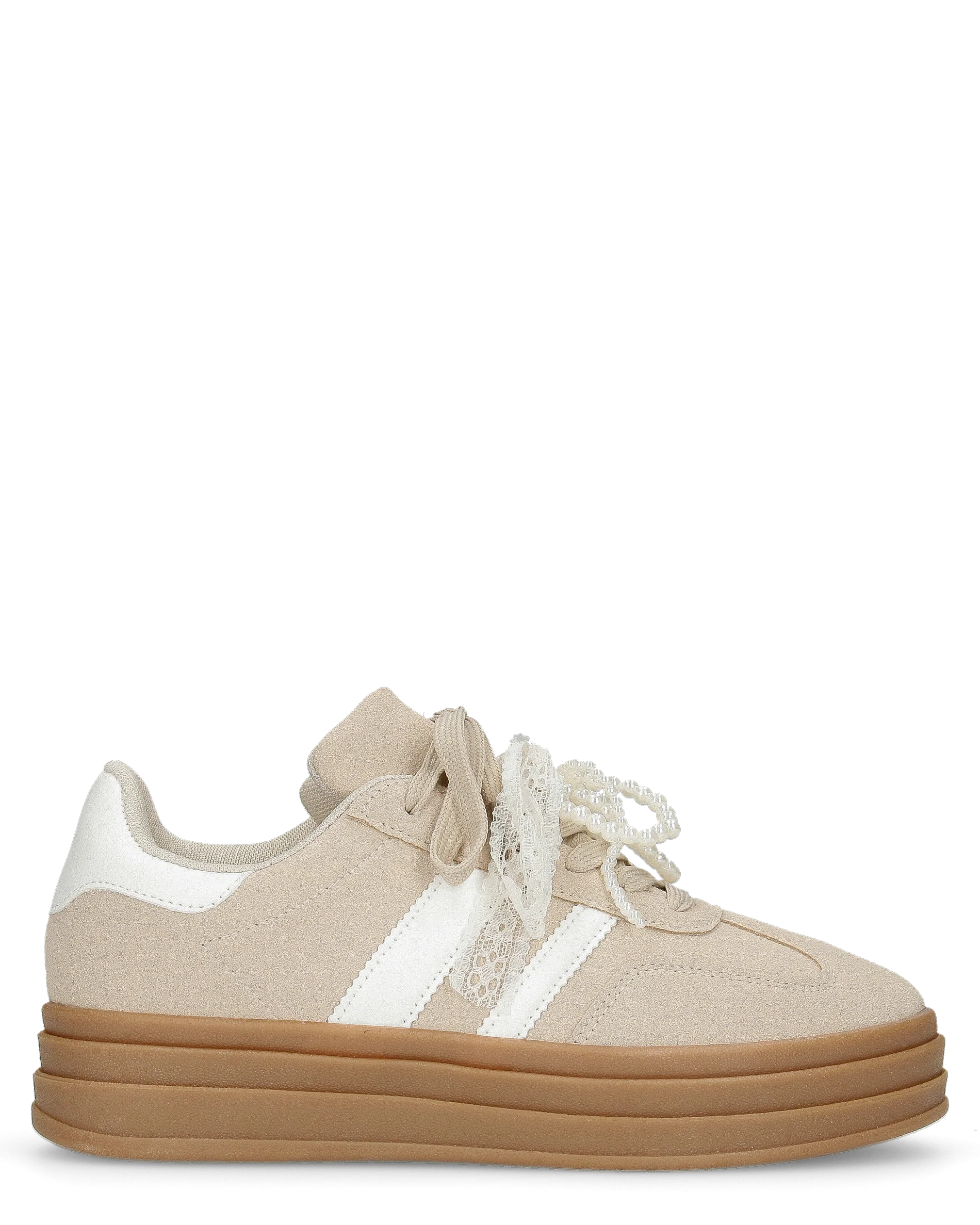 JODA - sneakers beige con fiocco perlinato removibile