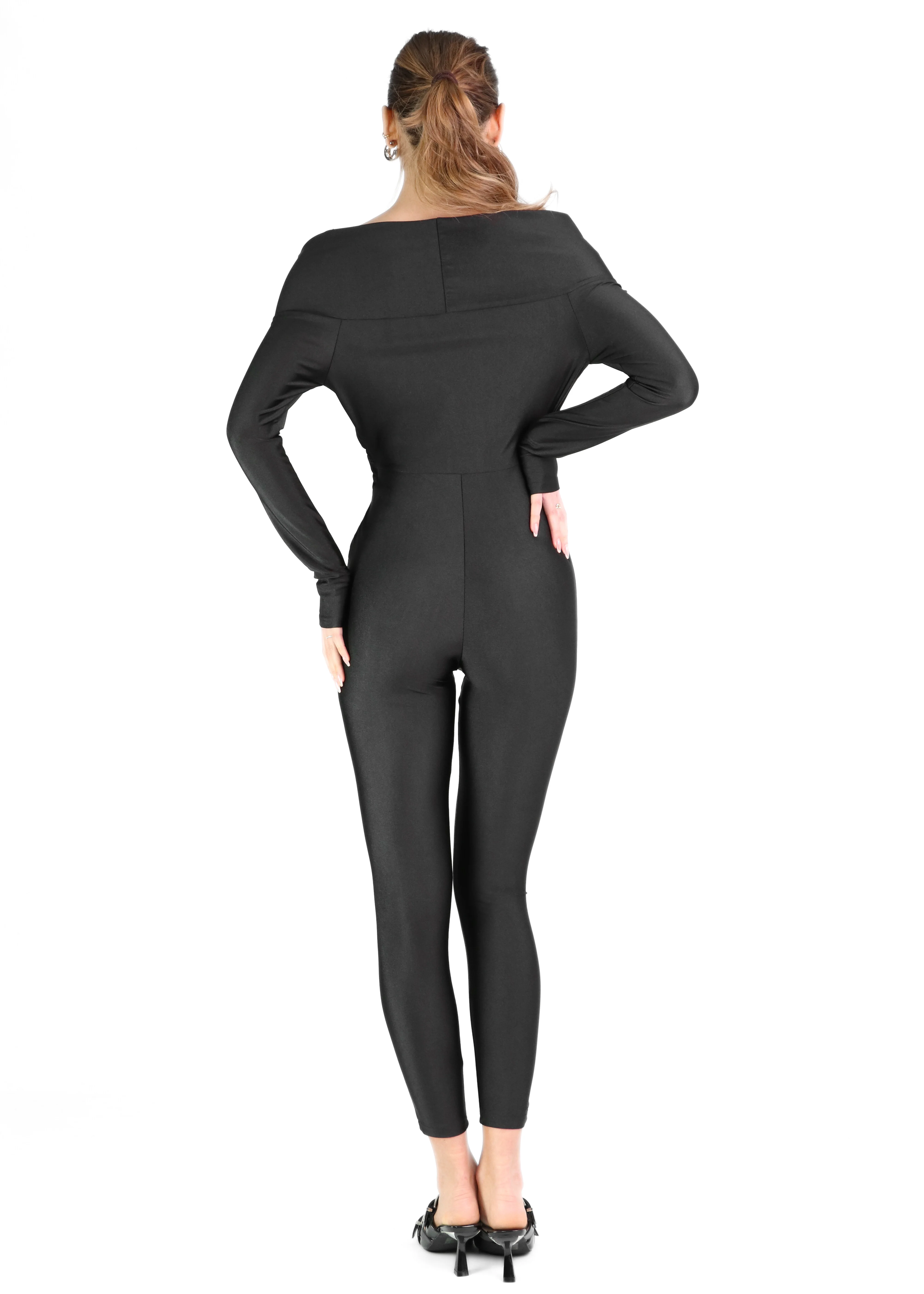 JULIA - tuta jumpsuit effetto lucido con scollo Bardot - Image 3
