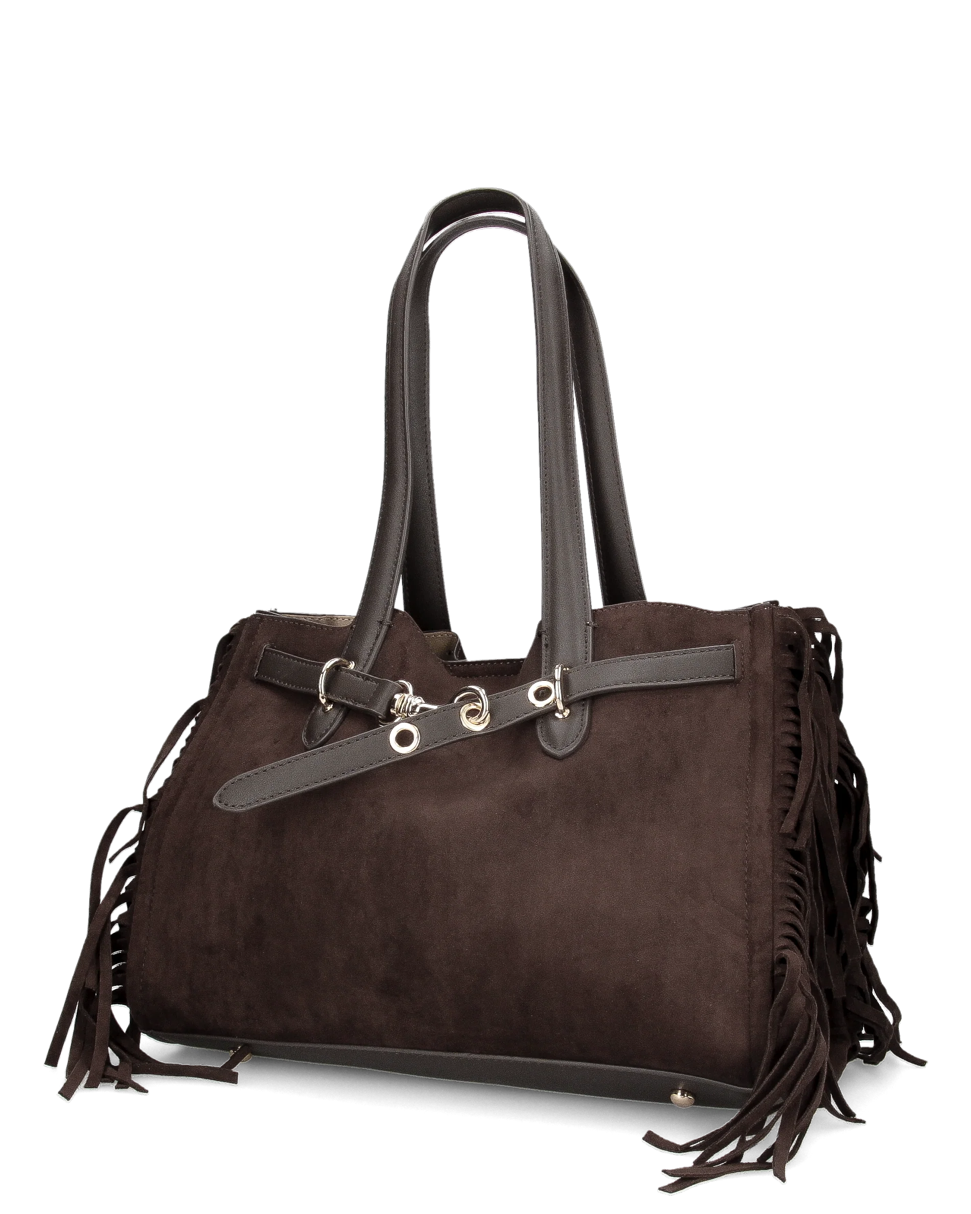 KADY - borsa marrone a mano con frangette (borsellino aggiuntivo) - Image 2