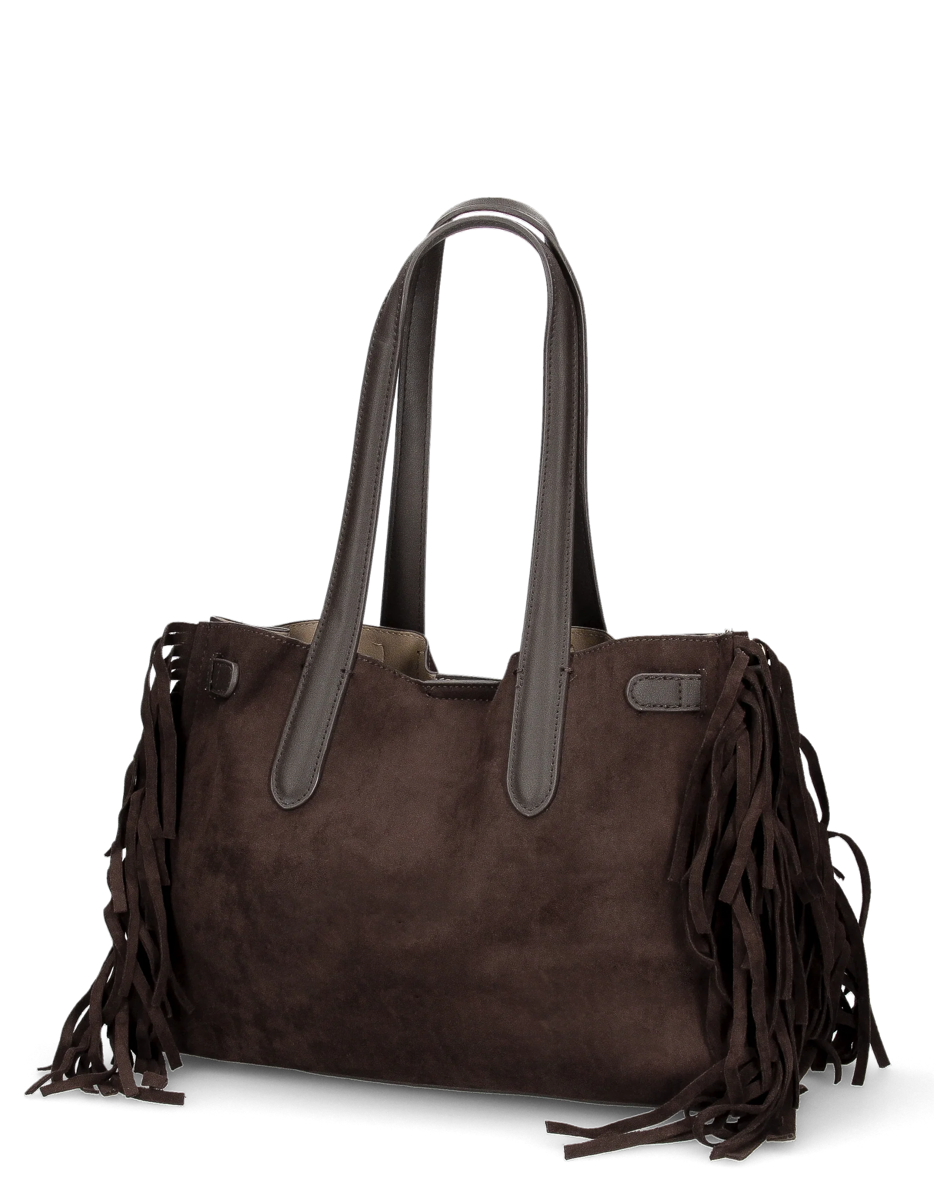 KADY - borsa marrone a mano con frangette (borsellino aggiuntivo) - Image 3