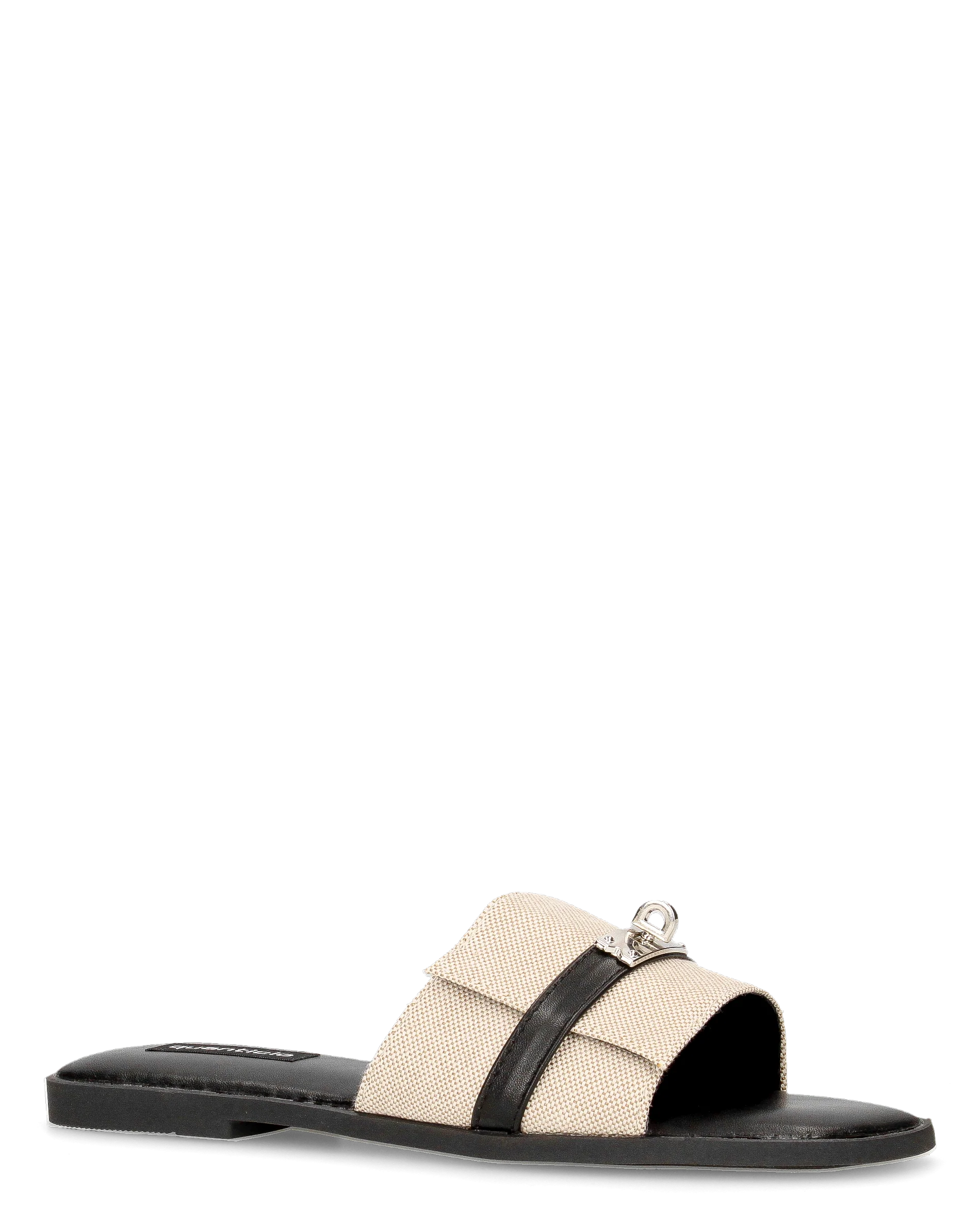 KAJY - ciabattine nere con fascia beige in tessuto rigido - Image 2