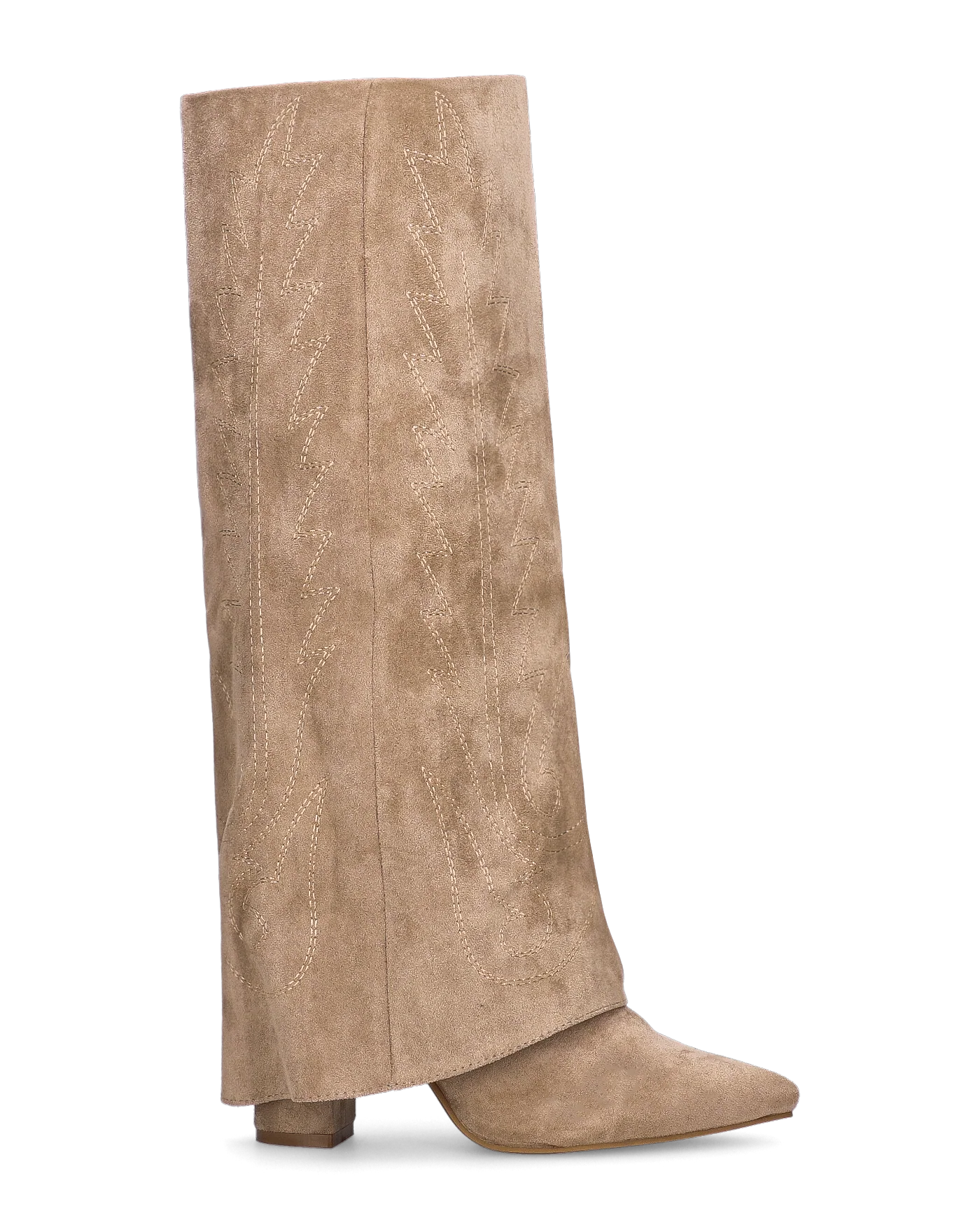 KALA - stivali alti con risvolto beige con cuciture dorate