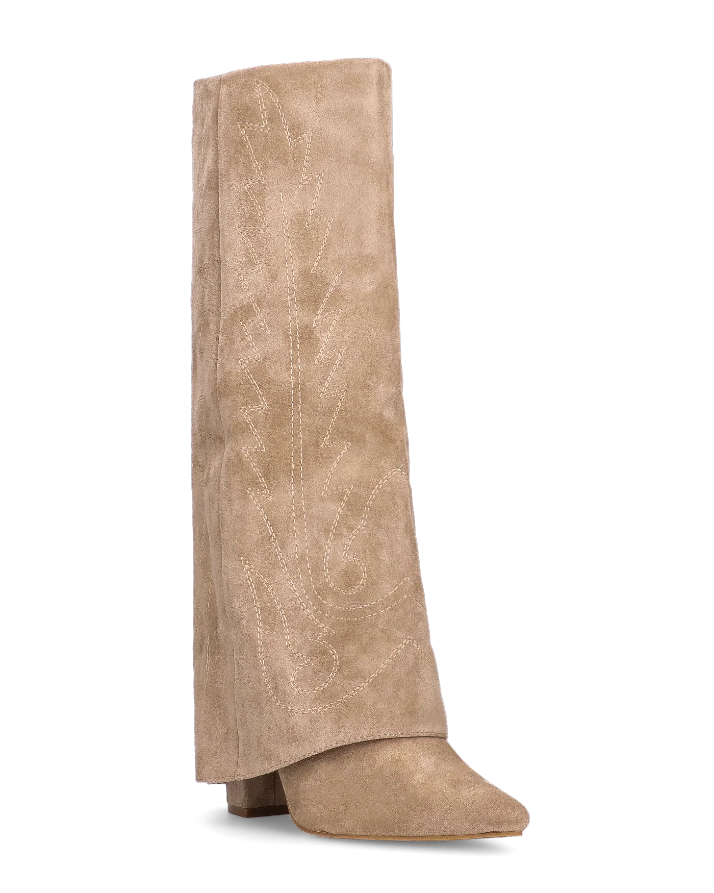 KALA - stivali alti con risvolto beige con cuciture dorate - Image 2