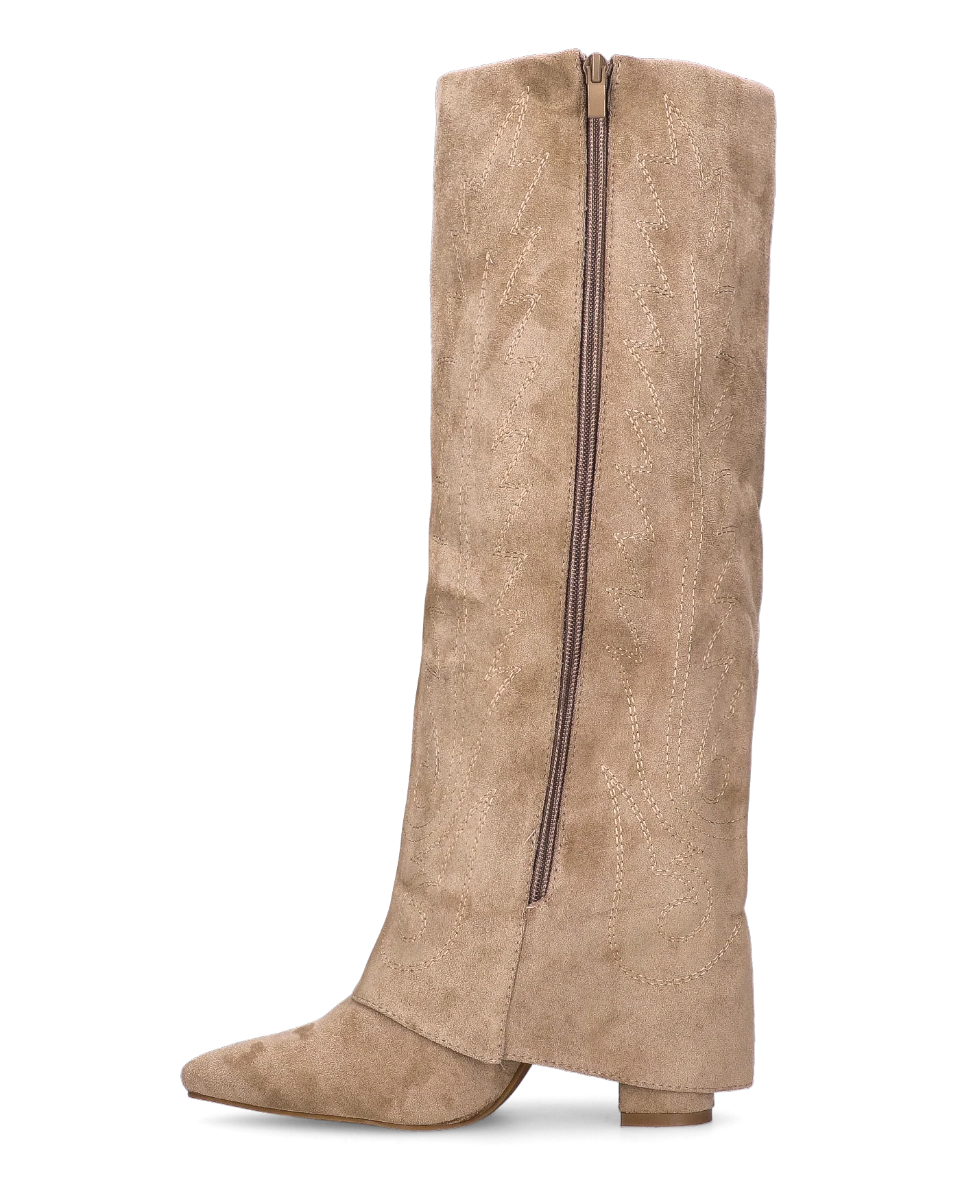 KALA - stivali alti con risvolto beige con cuciture dorate - Image 4