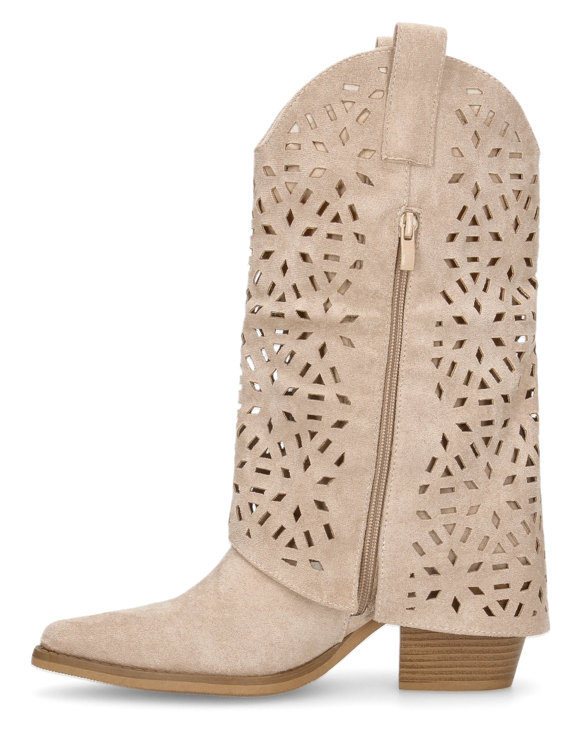 KEIKO - stivali texani beige in simil camoscio con gambale traforato e tacco a blocco - Image 2