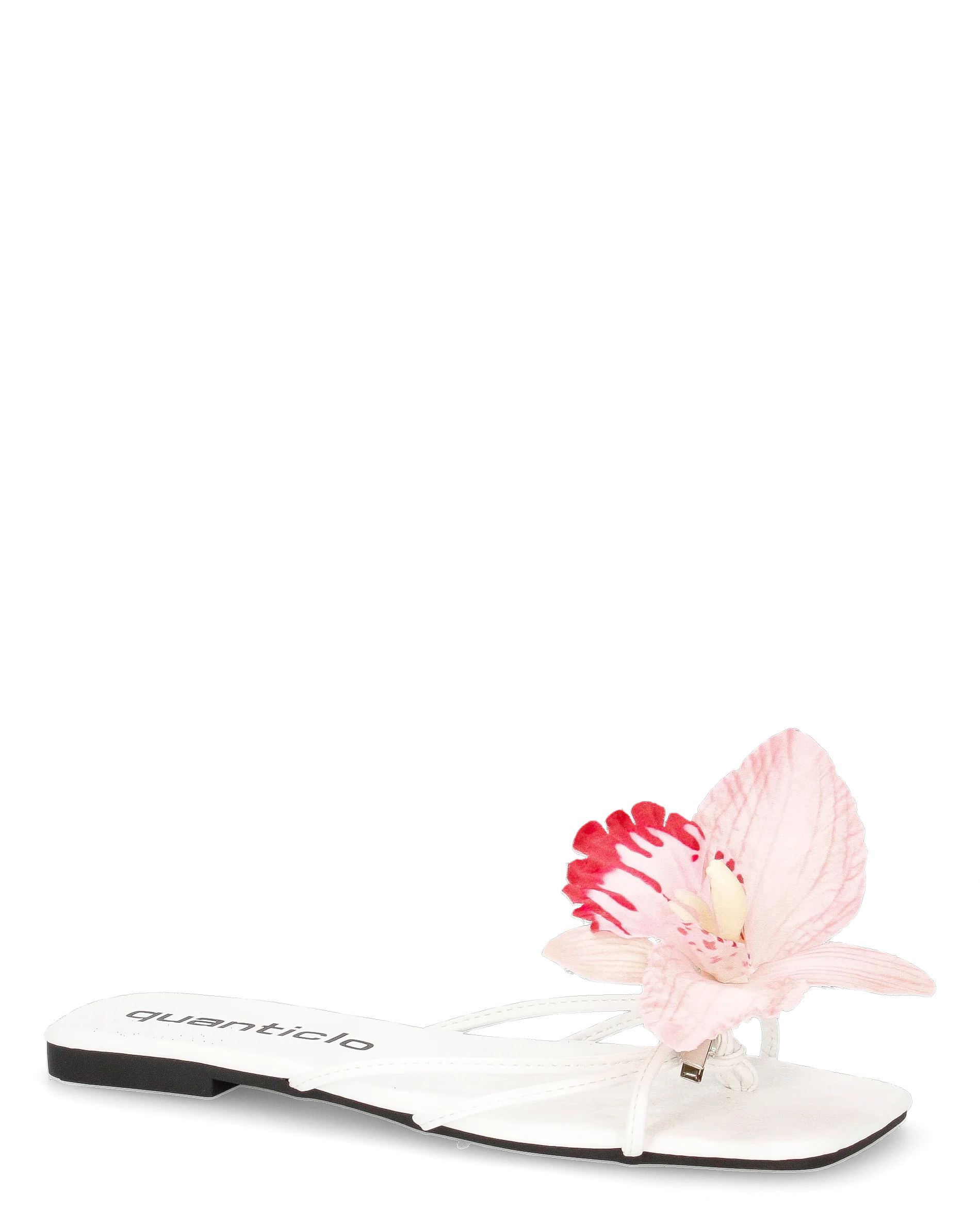 KILY - sandalini bassi bianchi con clip fiore orchidea rosa removibile - Image 2