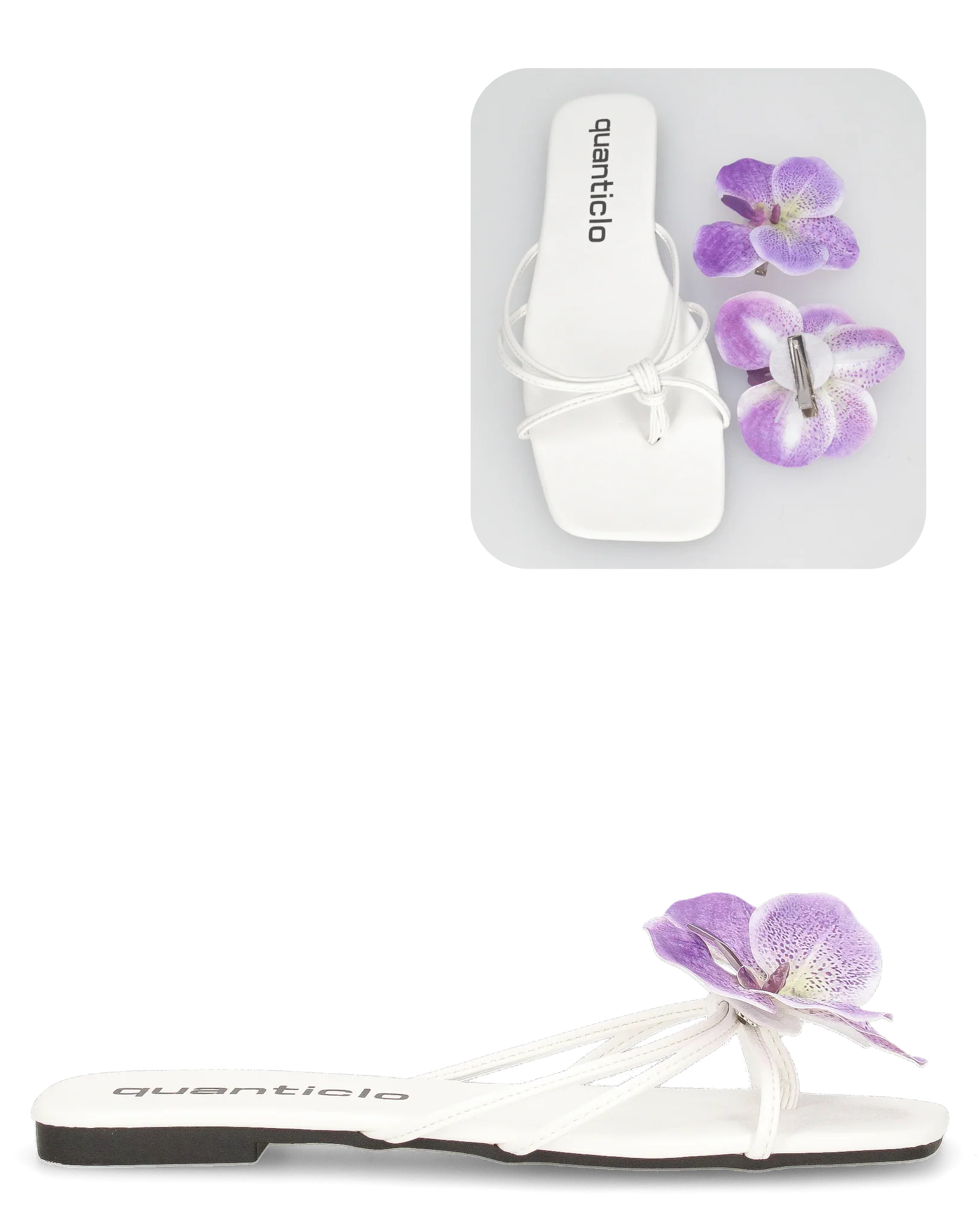 KILY - sandalini bassi bianchi con clip fiore orchidea removibile