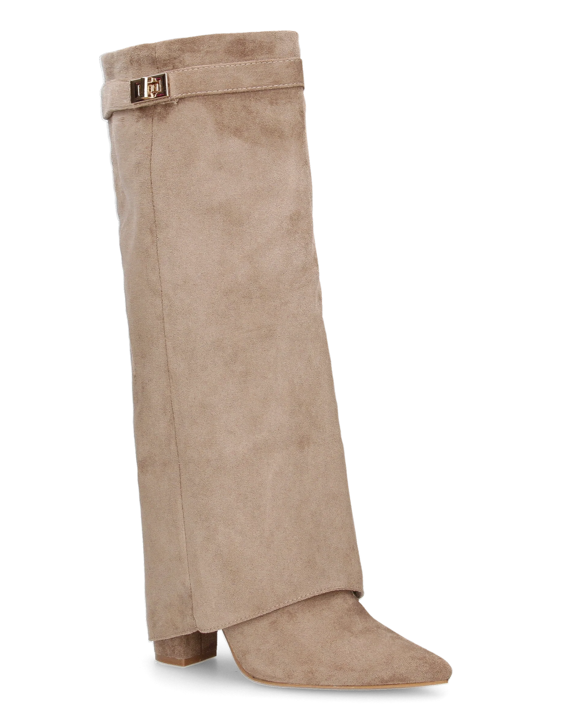 LILY - stivali alti in camoscio khaki con risvolto - Image 2