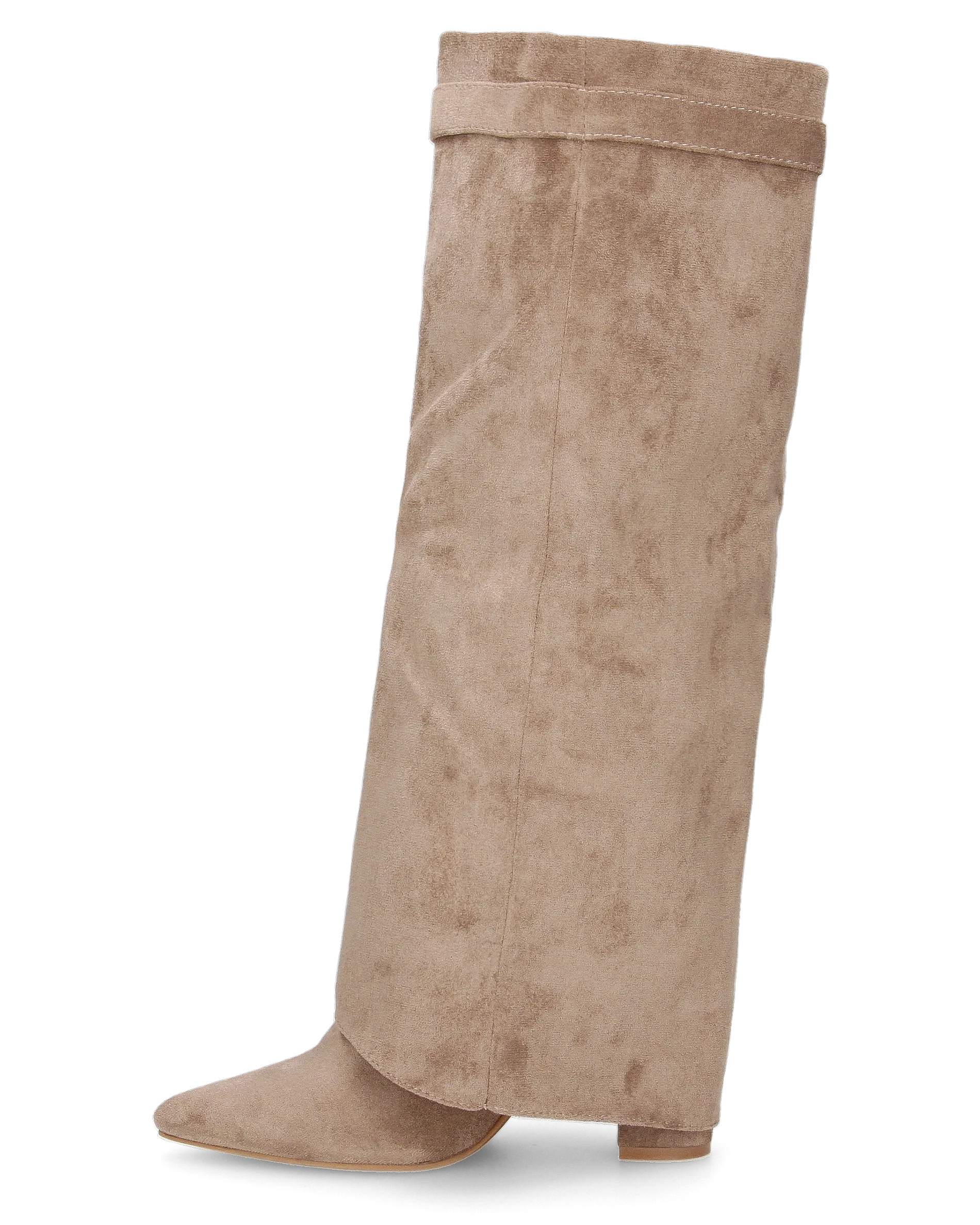LILY - stivali alti in camoscio khaki con risvolto - Image 4