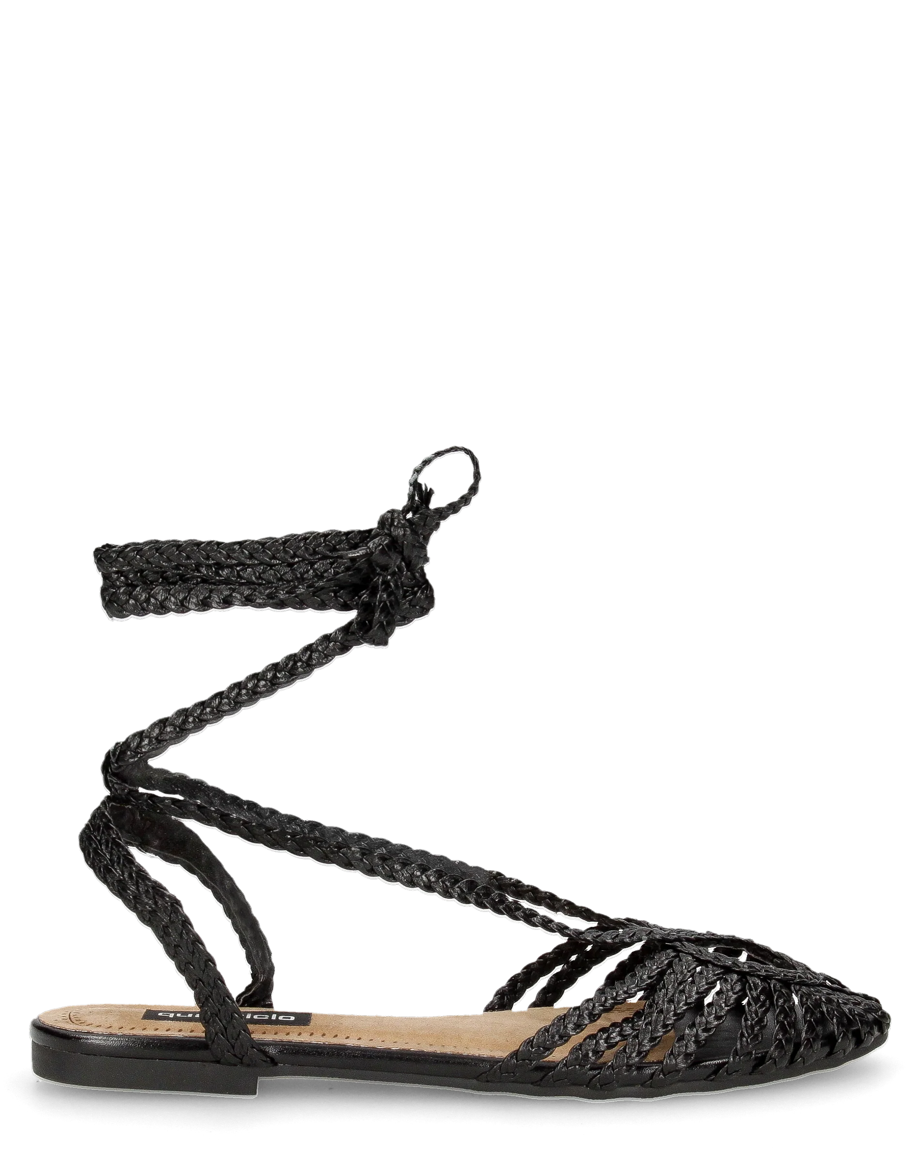 LIXY - sandalini flat neri con trama intrecciata e lacci