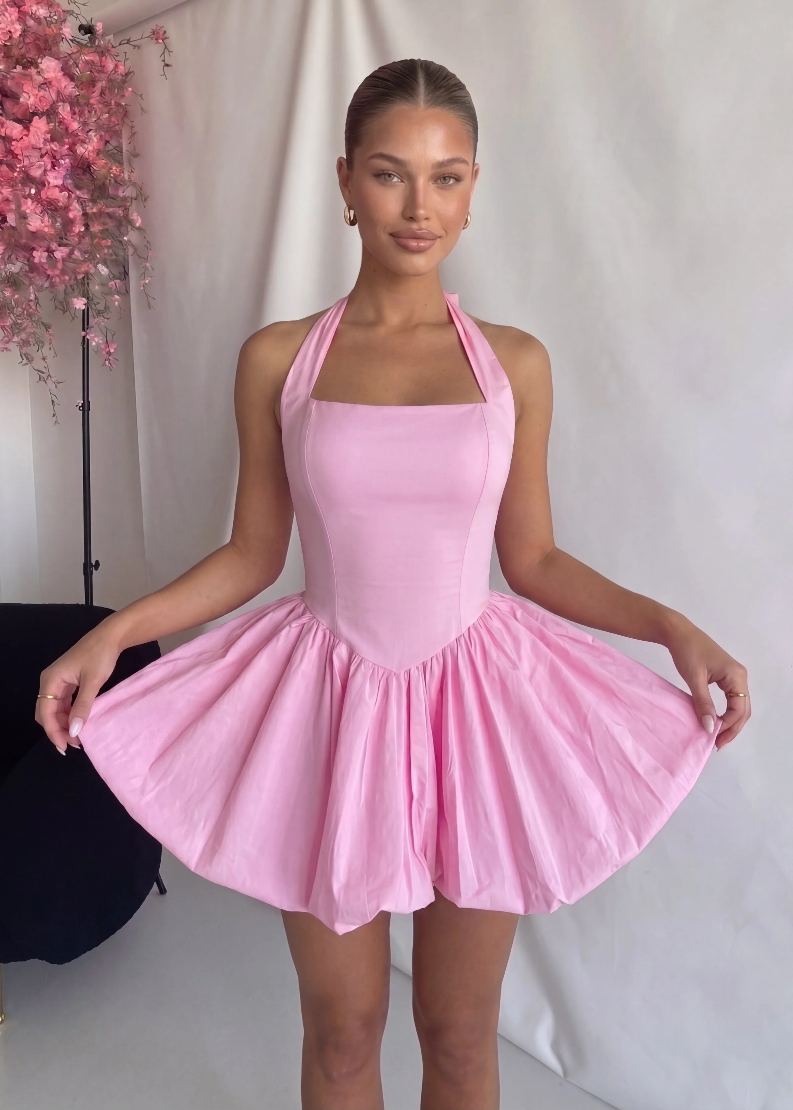 MAGDA - abito mini in rosa con gonna ampia in cotone - Image 2