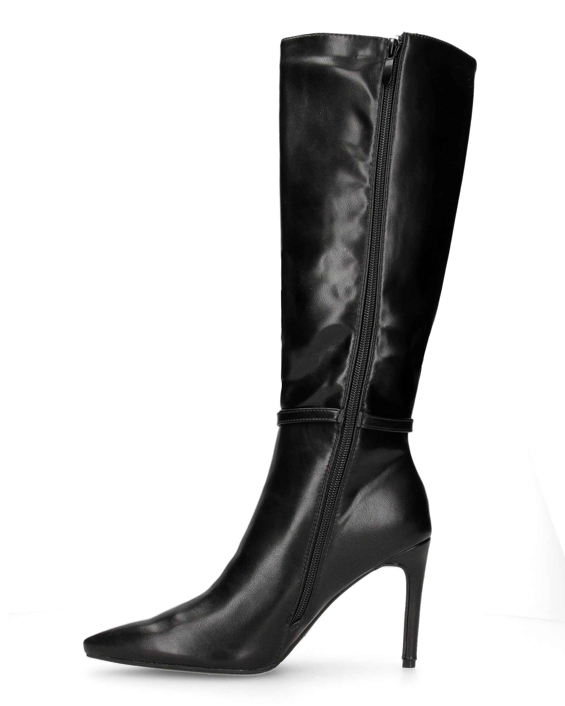 MAKI - Stivale alto sotto al ginocchio in ecopelle nero con tacco stiletto e fibbia gioiello - Image 3