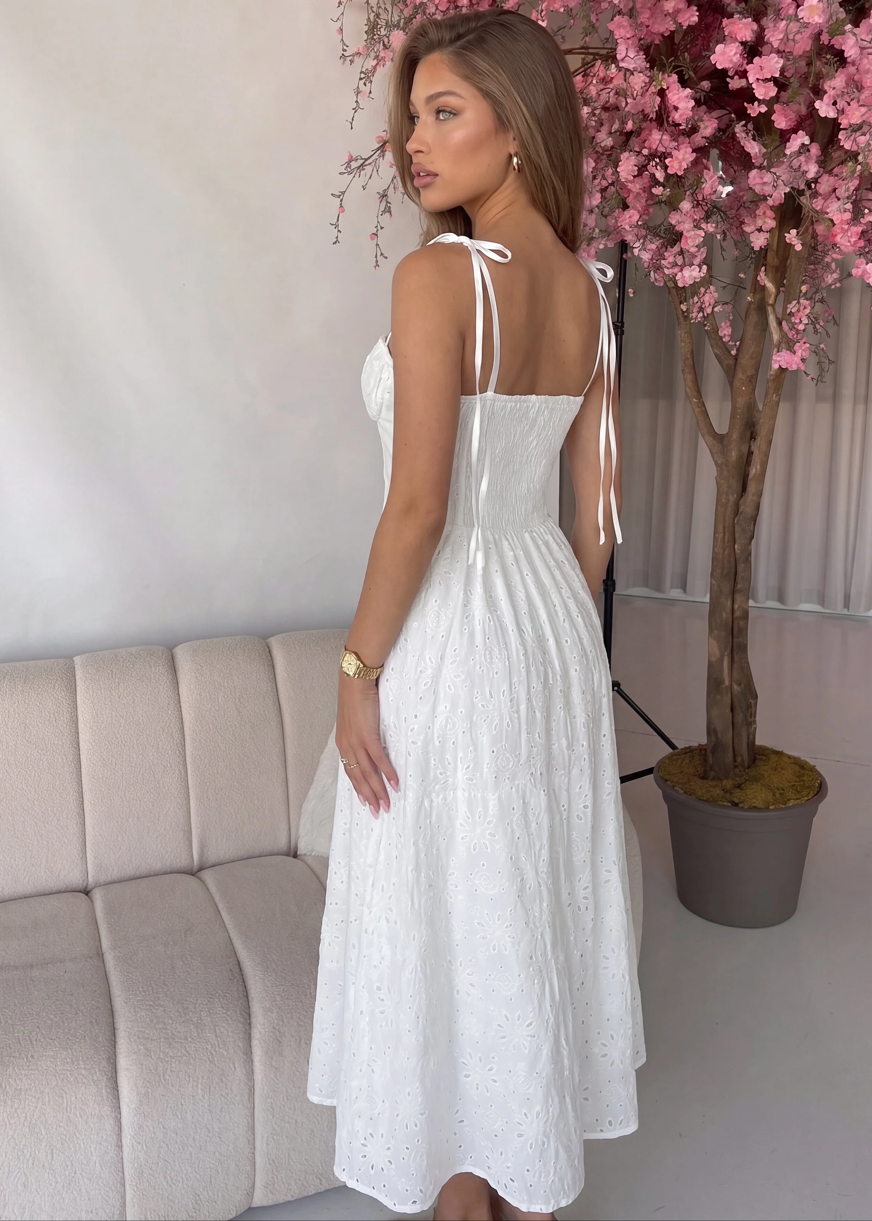 MALYN - abito midi in tessuto sangallo bianco in cotone - Image 2