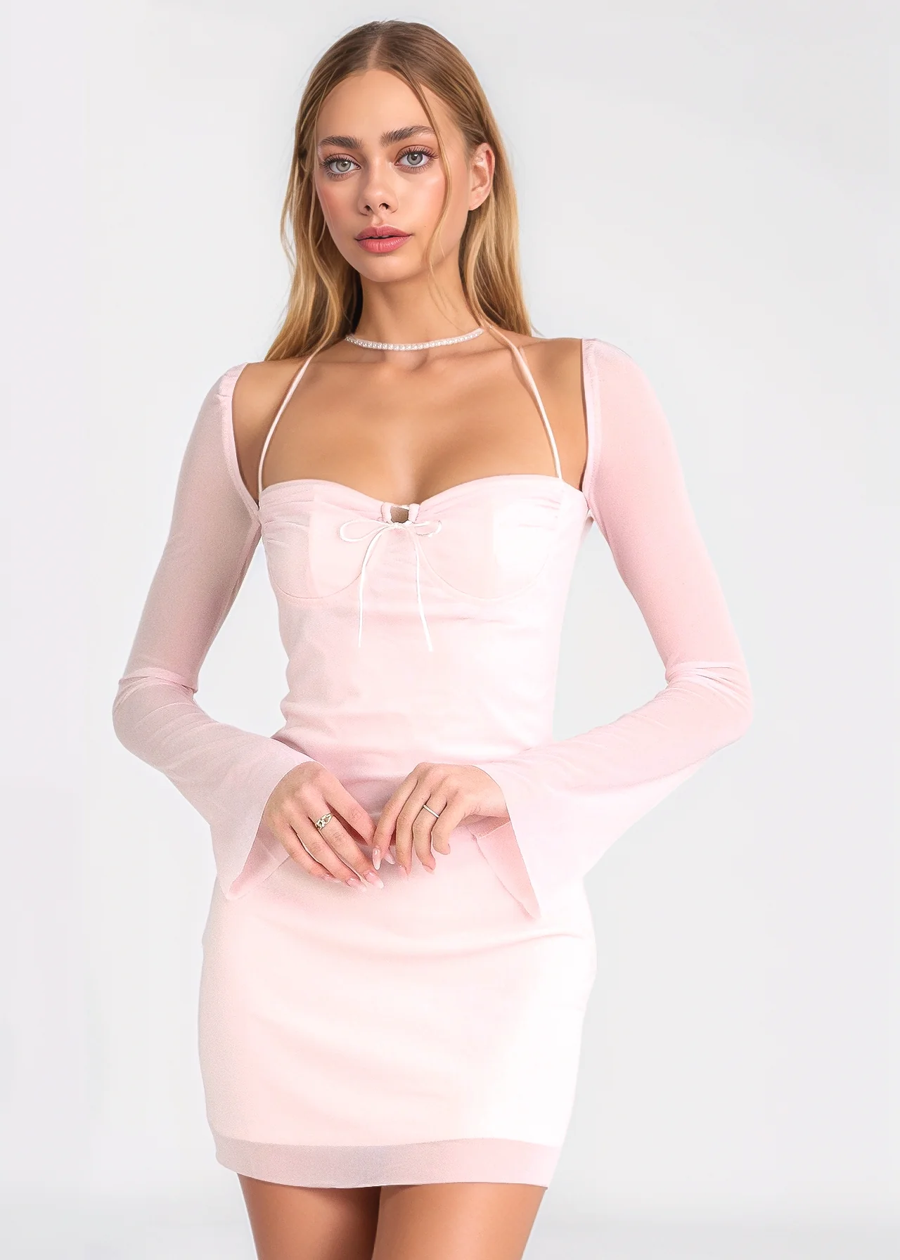 MARA - vestito mini rosa tessuto mesh - Image 6