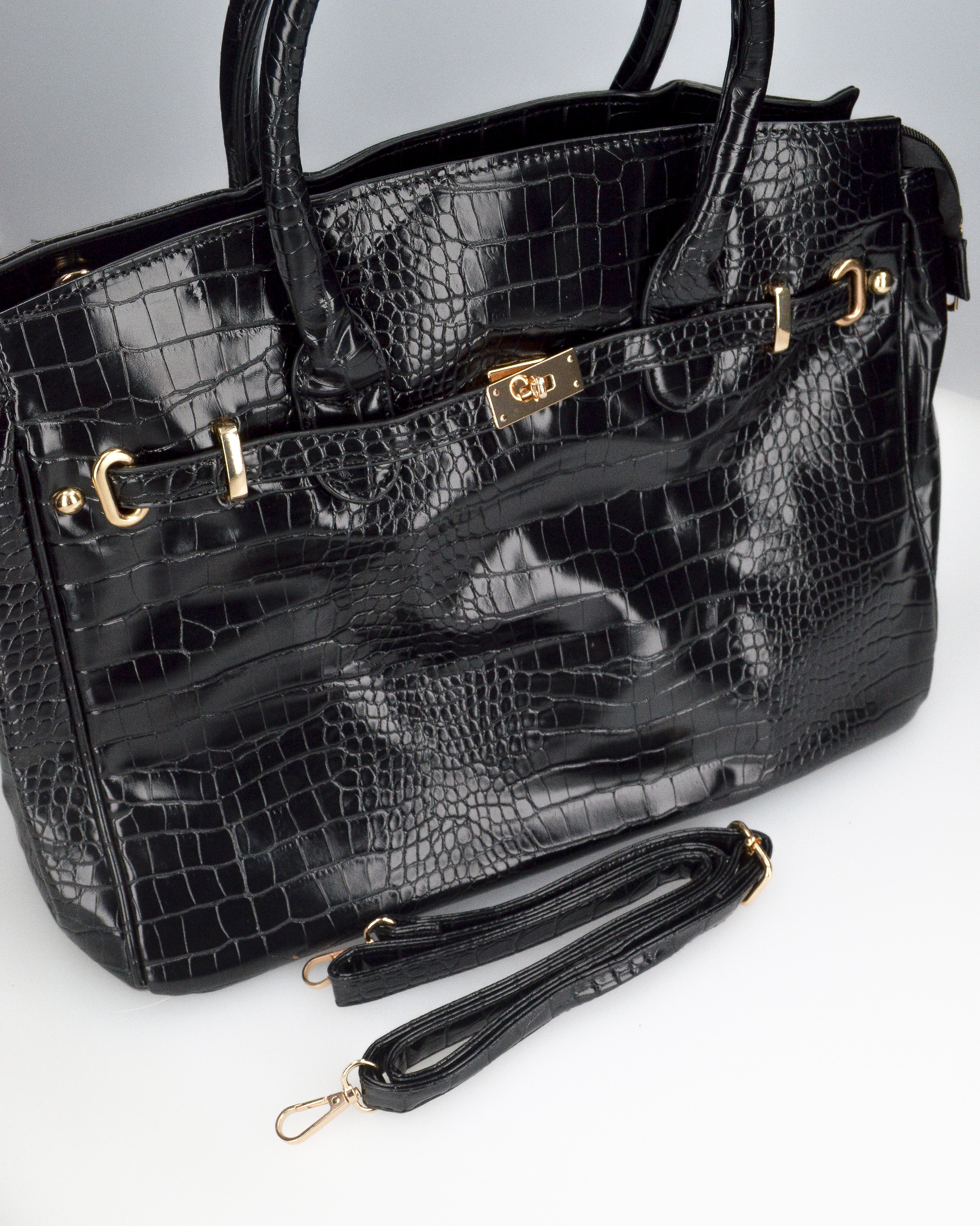 MARY - borsa grande nera con trama coccodrillo e tracolla aggiuntiva - Image 3