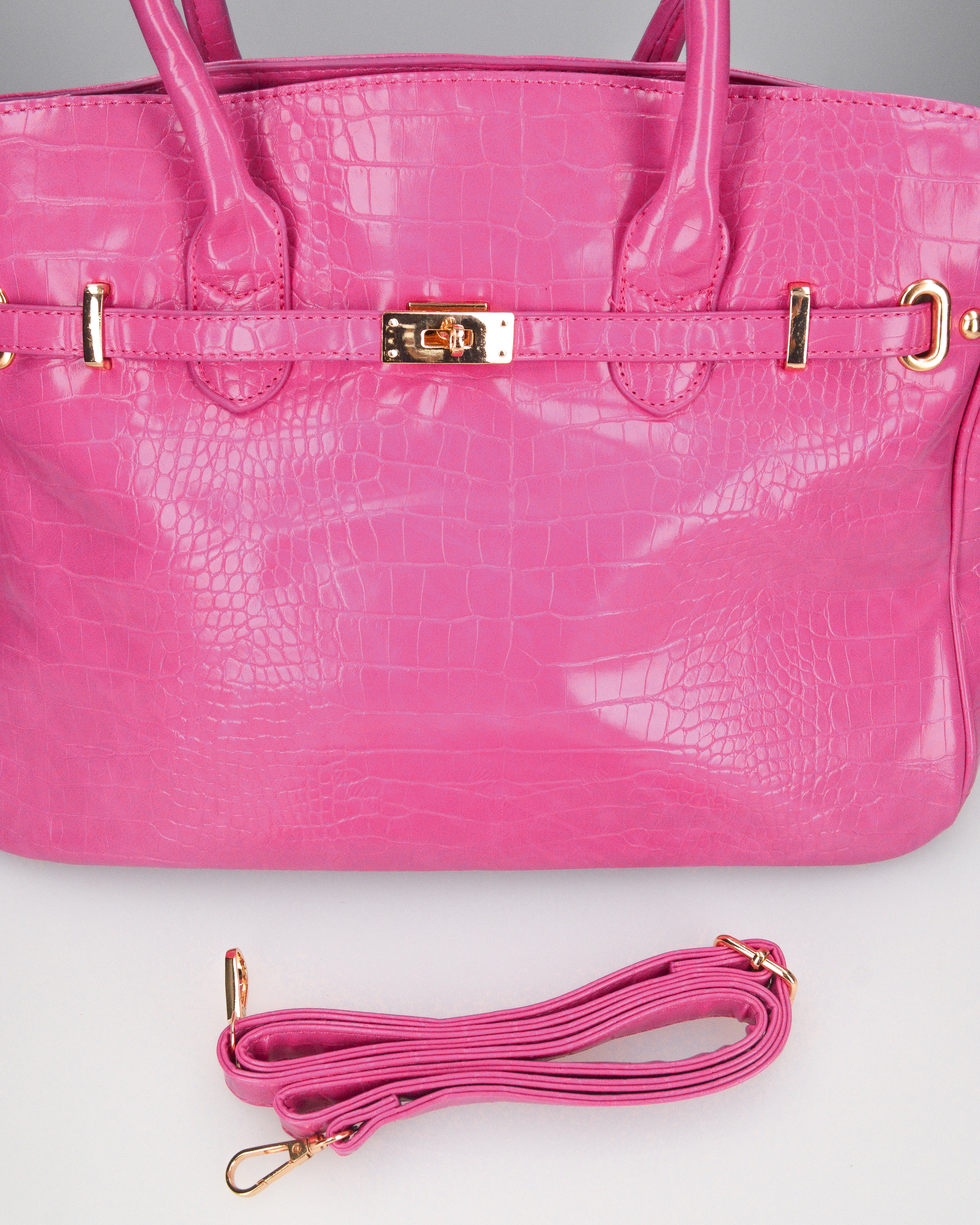 MARY - borsa grande fucsia con trama coccodrillo e tracolla aggiuntiva - Image 3